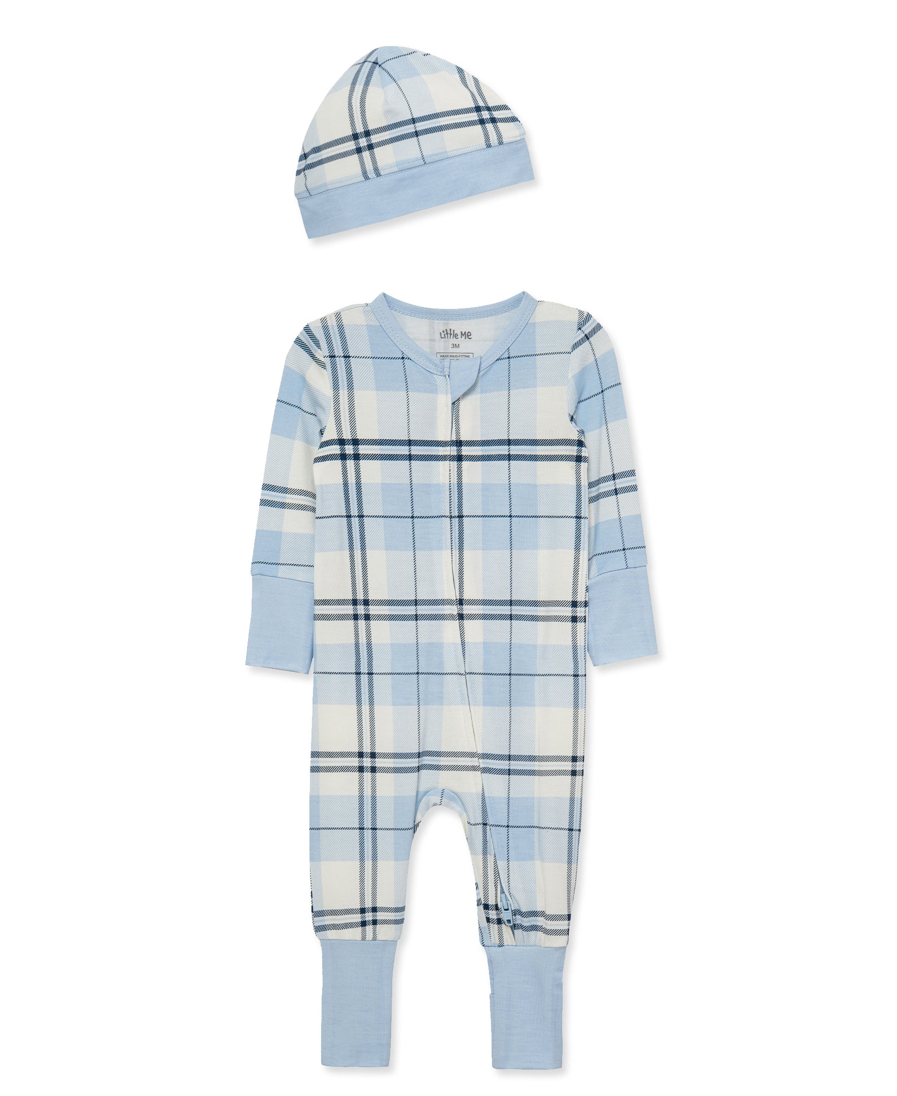Blue Plaid Convertible Coverall & Hat (NB-9M) - Little Me