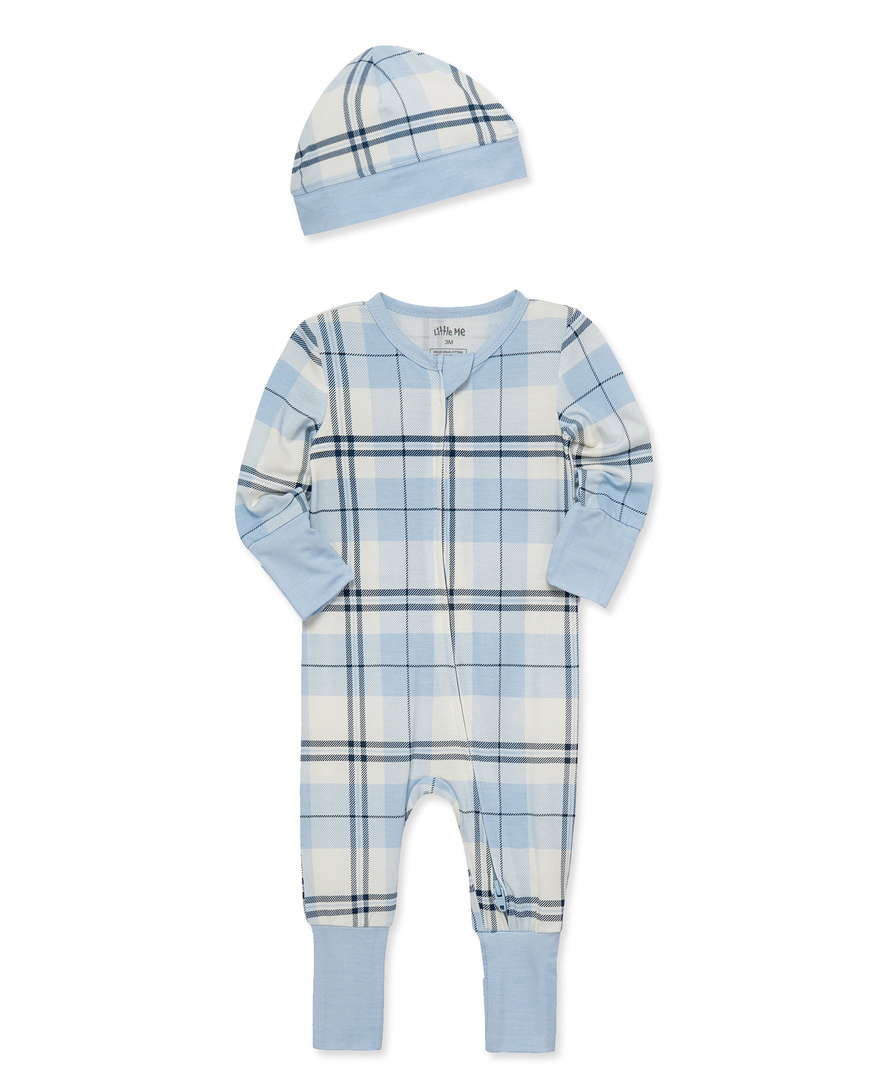 Blue Plaid Convertible Coverall & Hat (NB-9M) - Little Me