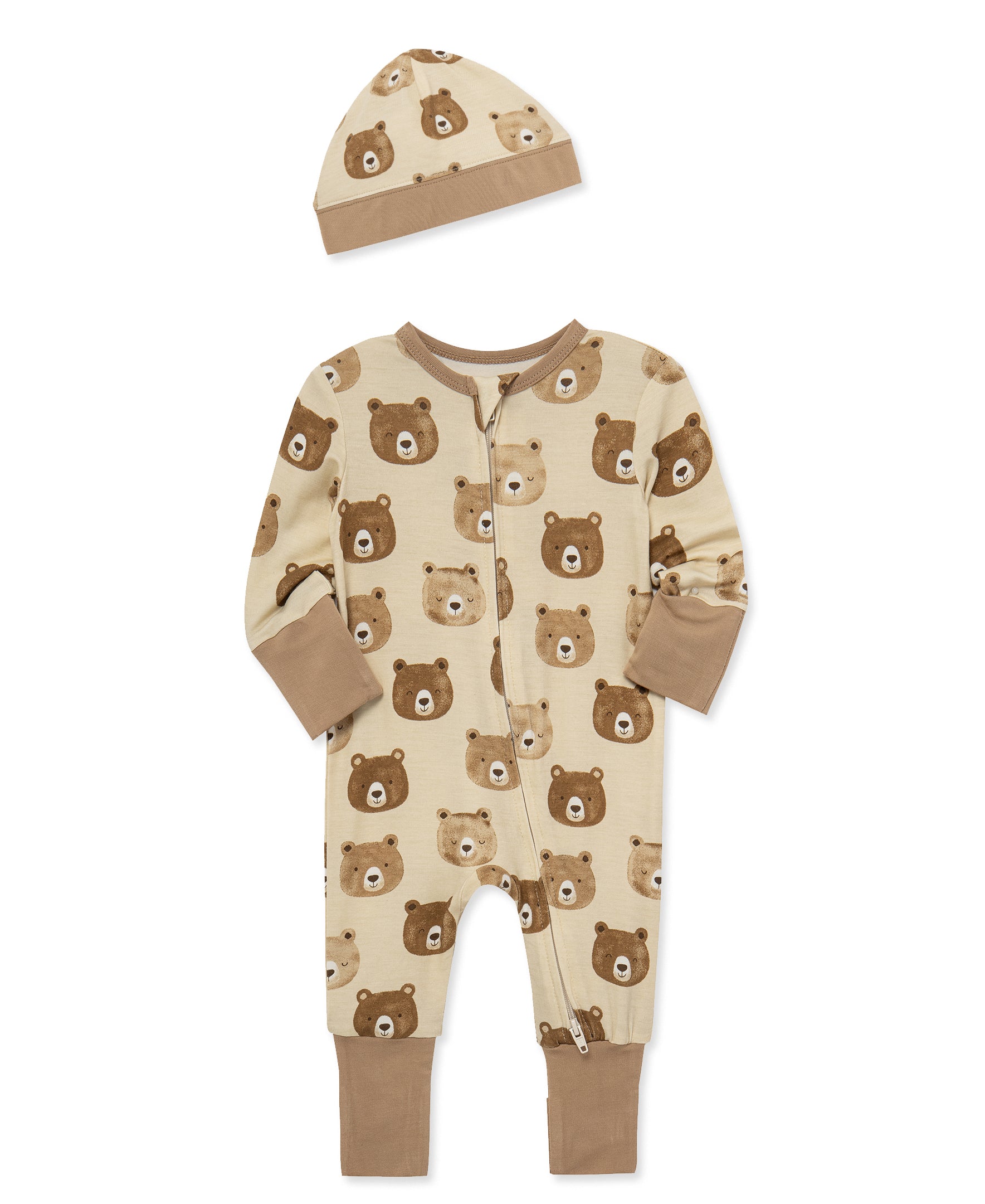 Bear Faces Convertible Coverall & Hat (NB-9M) - Little Me