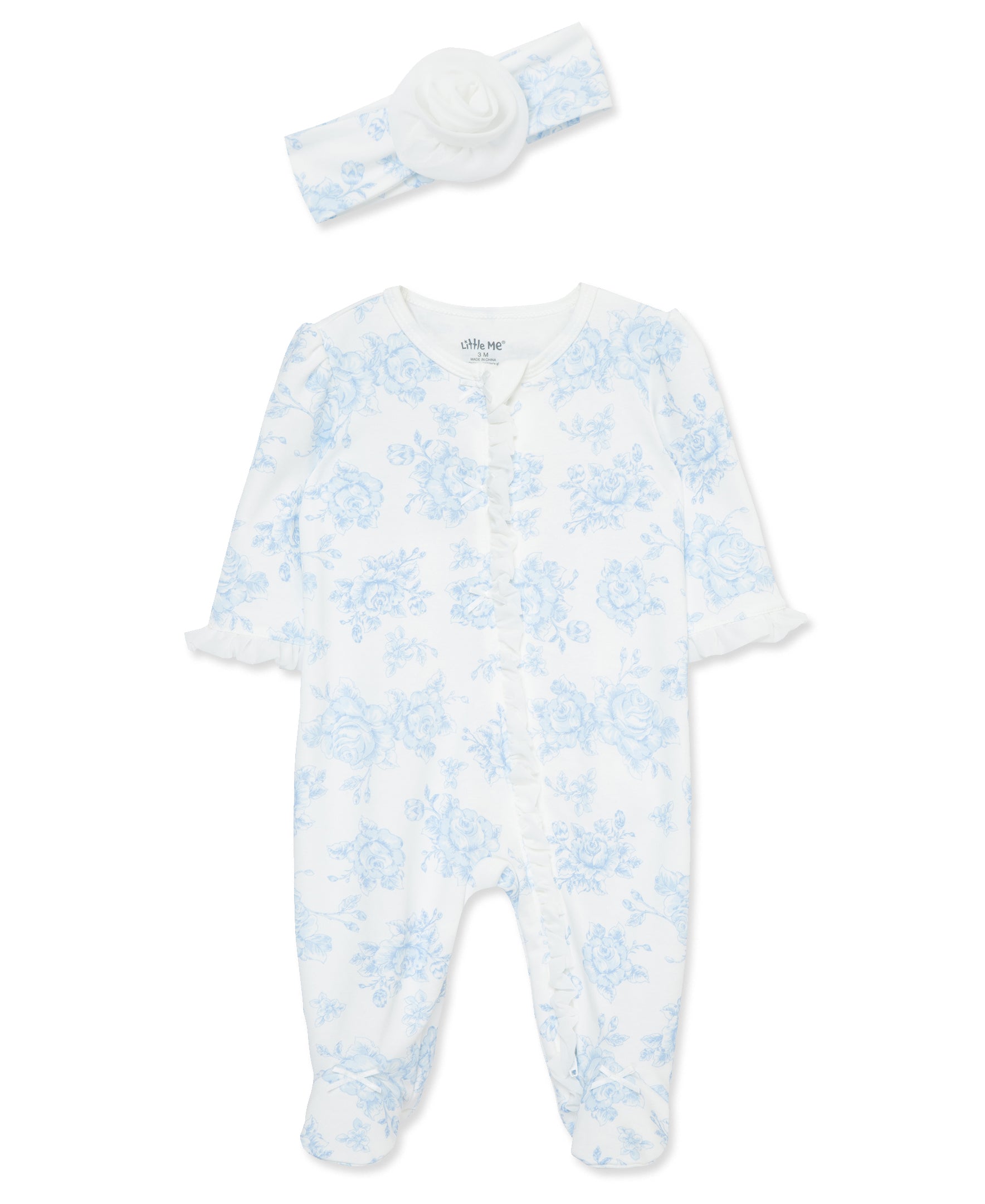 Blue Roses Zipper Footed One-Piece And Hat