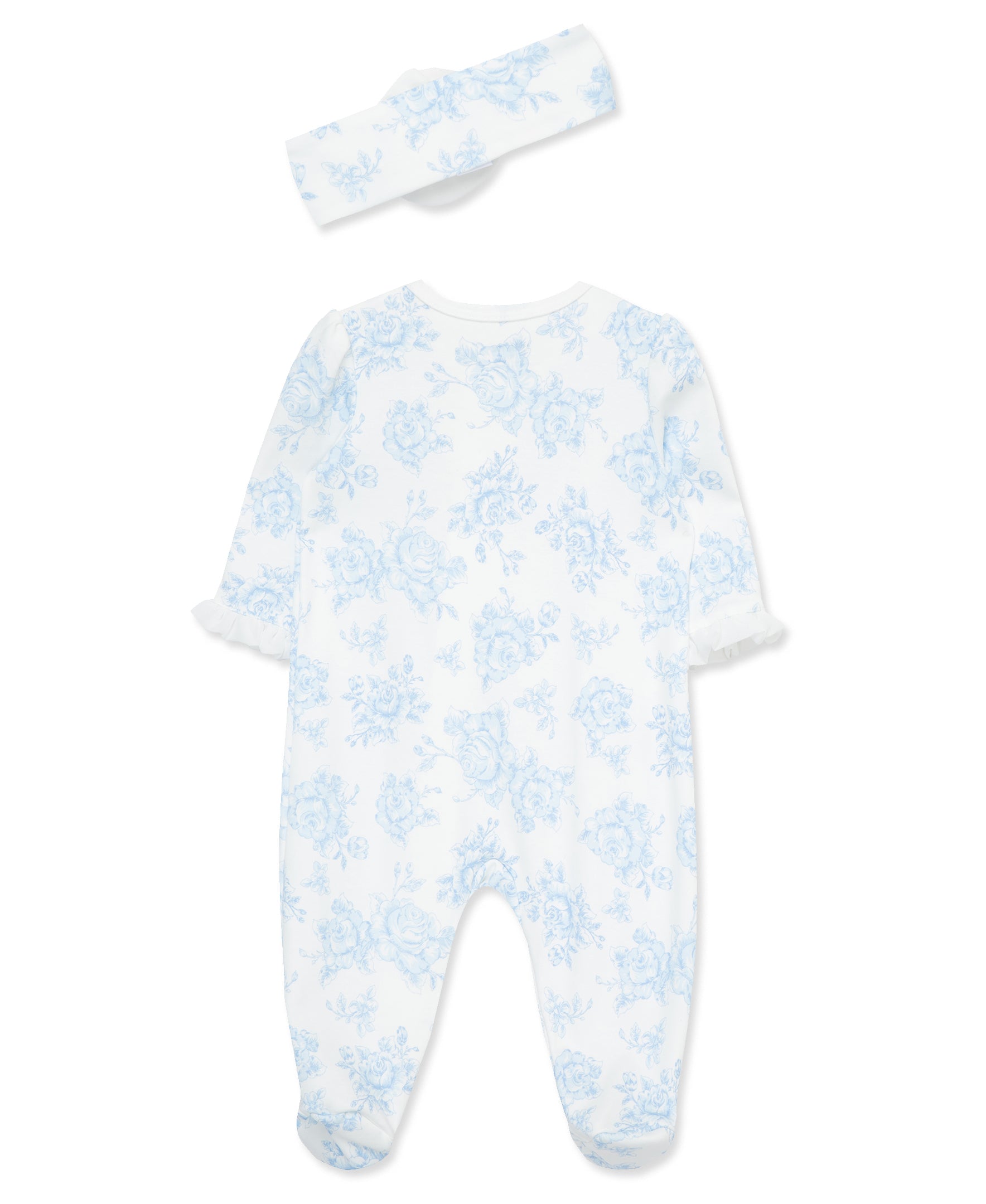 Blue Roses Footed One-Piece And Headband - Little Me