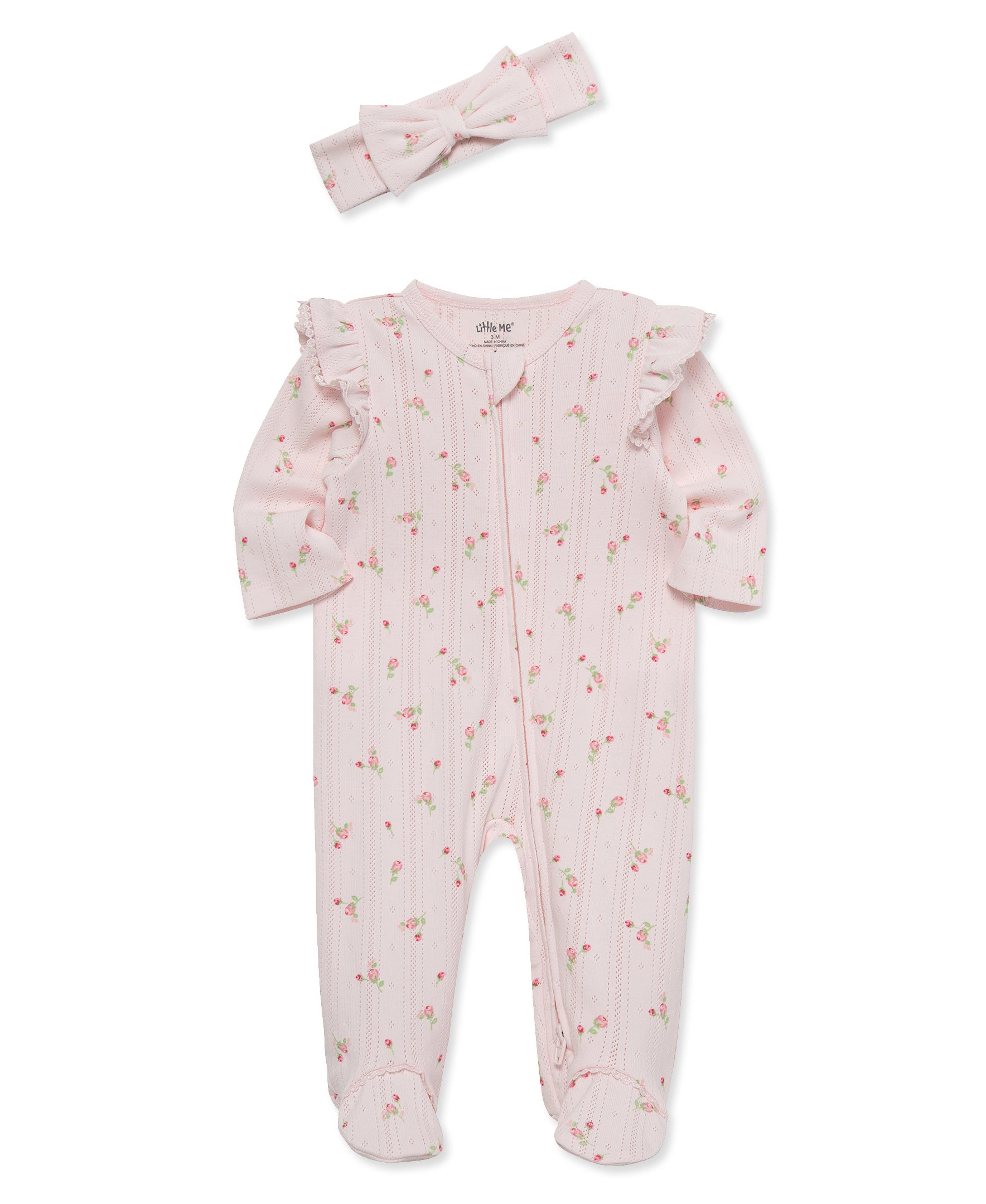 Sweet Rose Pink 2-Way-Zip Footie & Headband - Little Me