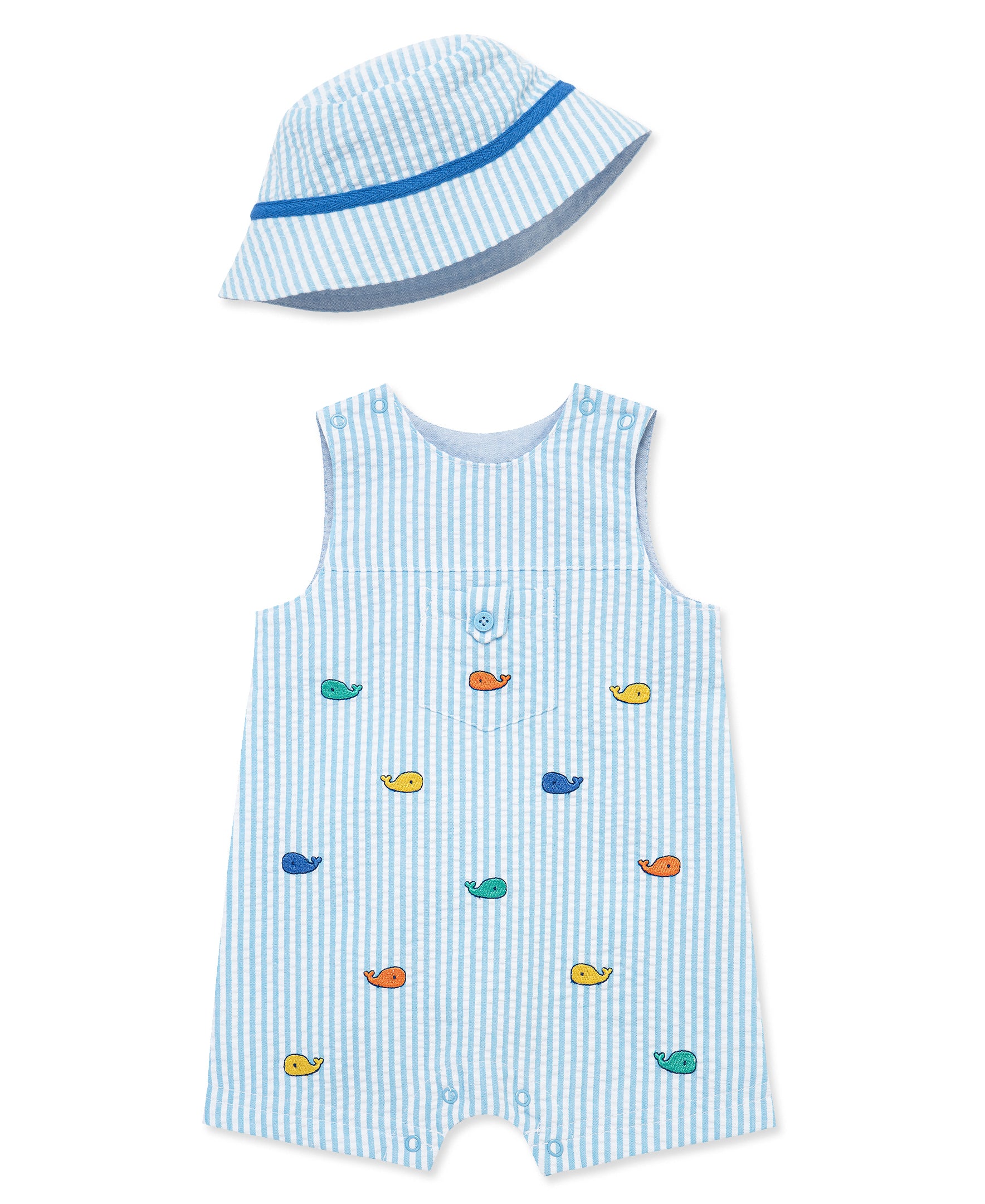 Whales Woven Sunsuit & Hat - Little Me