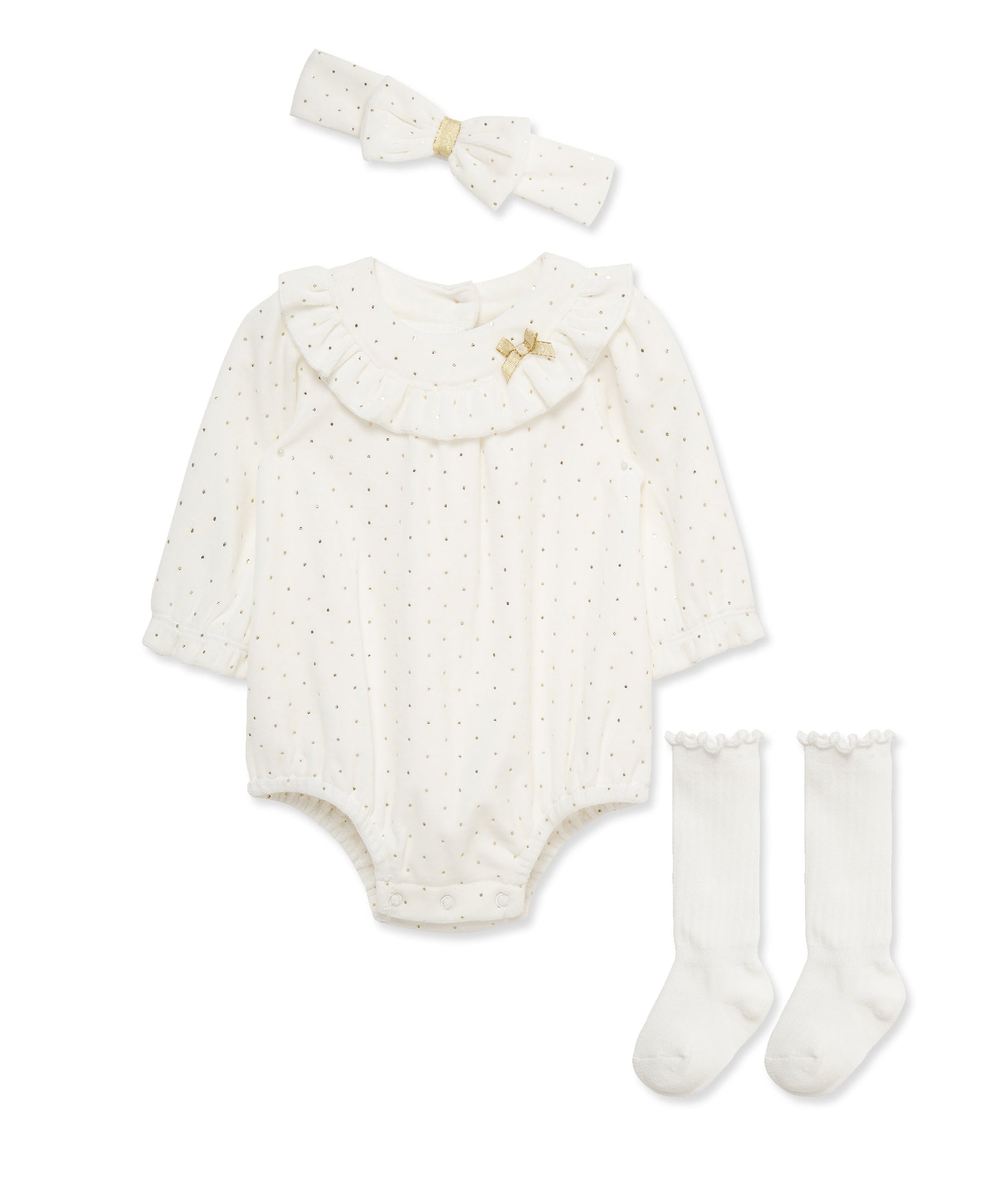 Shine Dot Velour Bubble & Headband Set w/ Socks (3M-12M) - Little Me
