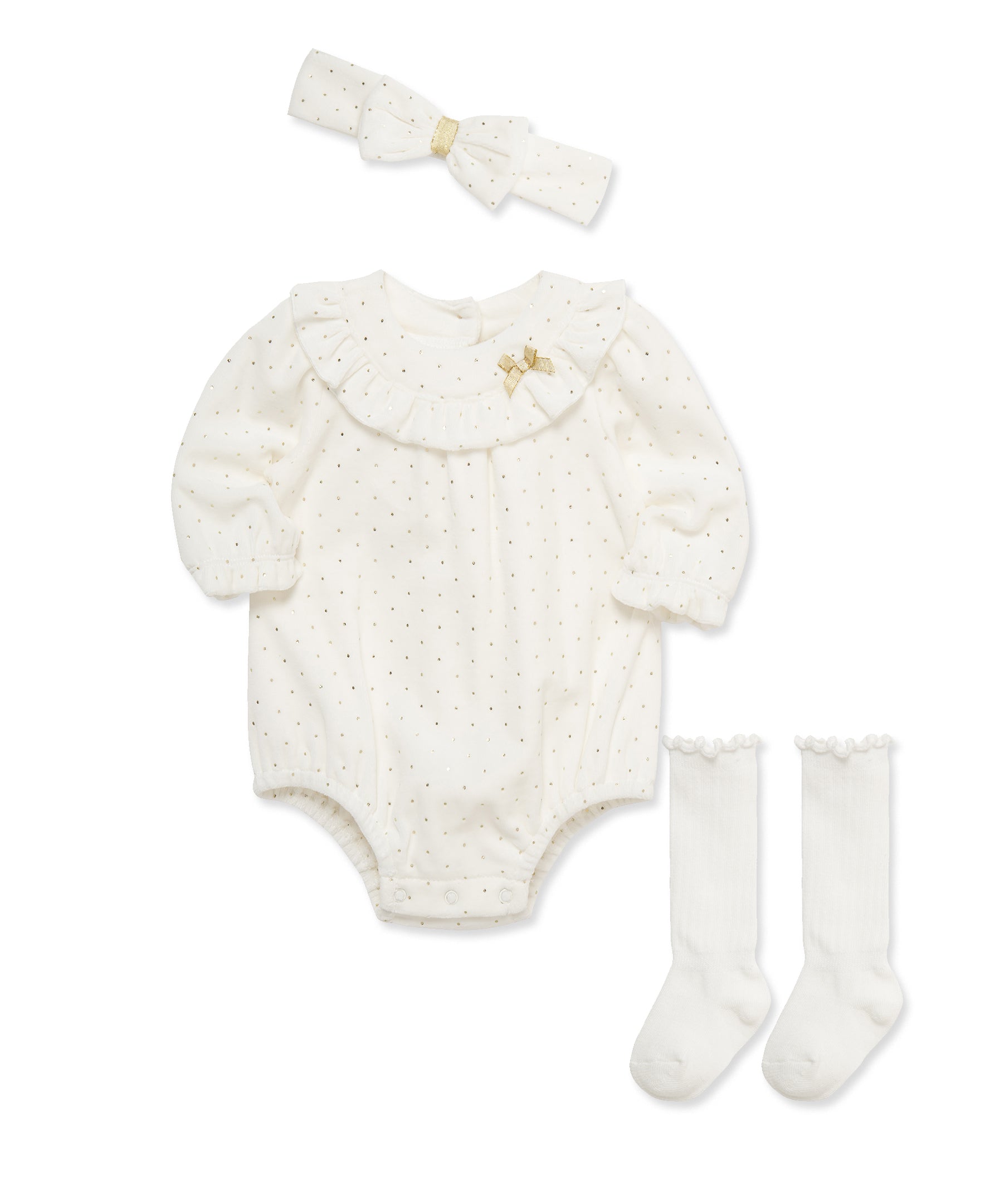 Shine Dot Velour Bubble & Headband Set w/ Socks (3M-12M) - Little Me