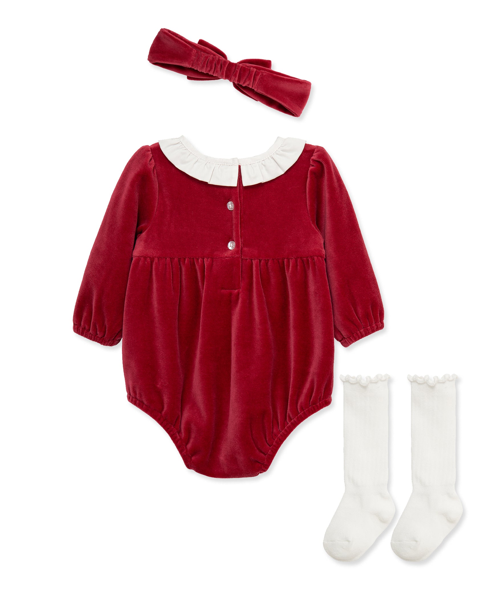 Bows Velour Bubble & Headband Set w/ Socks (3M-12M) - Little Me