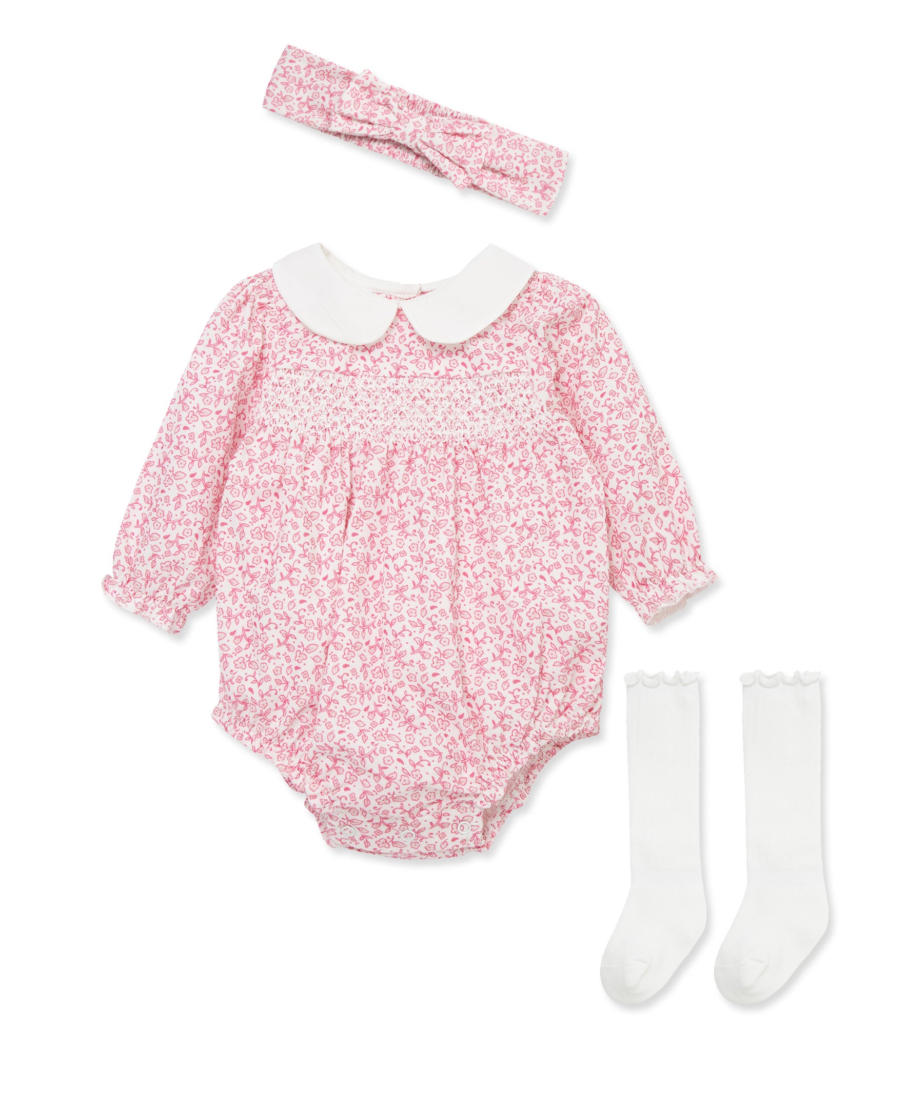 Floral Outline Woven Bubble Set - Little Me
