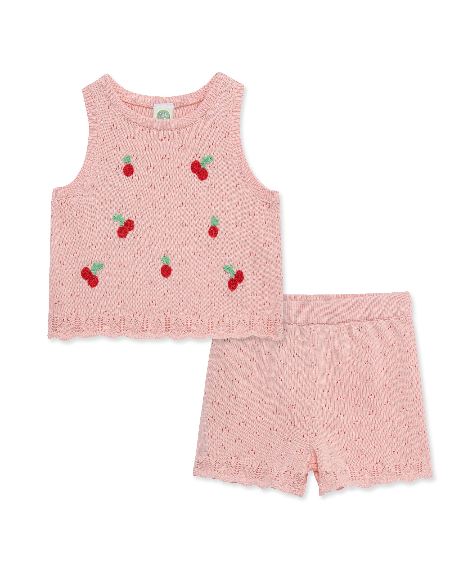 Cherry Pointelle Knit Short Set