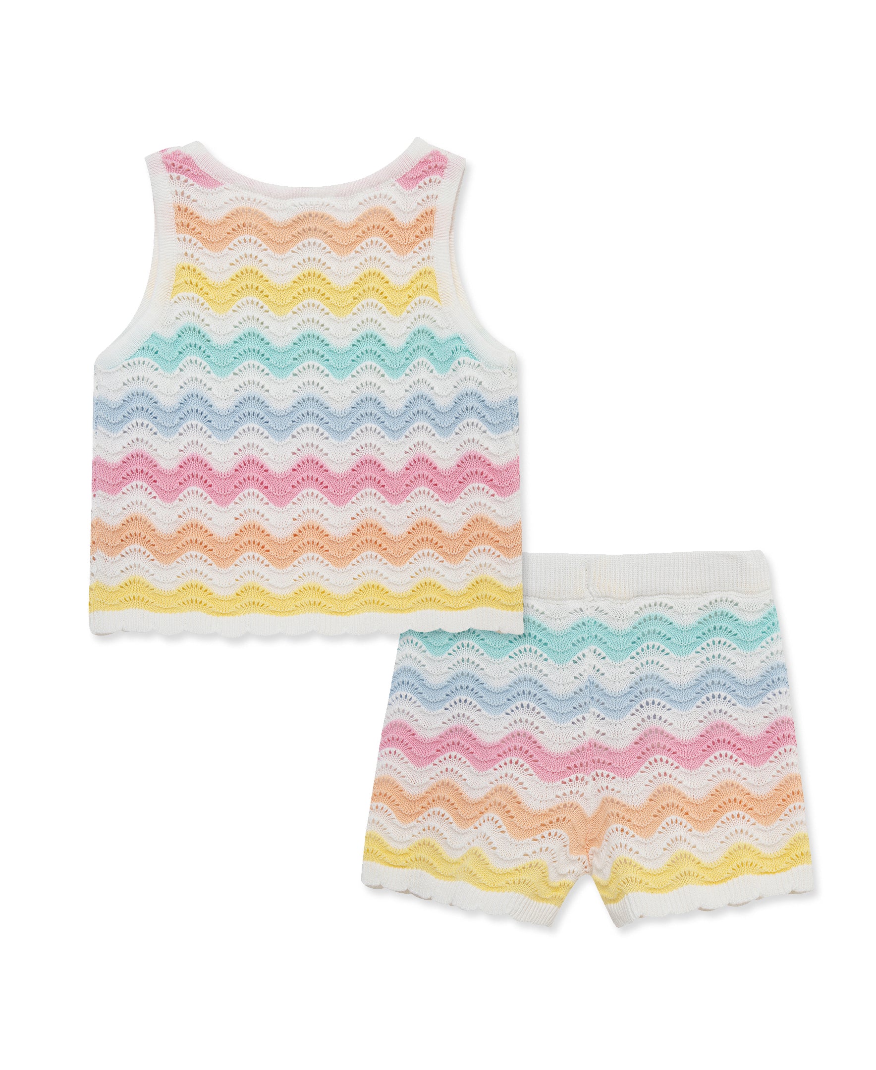 Wavy Pointelle Knit Short Set