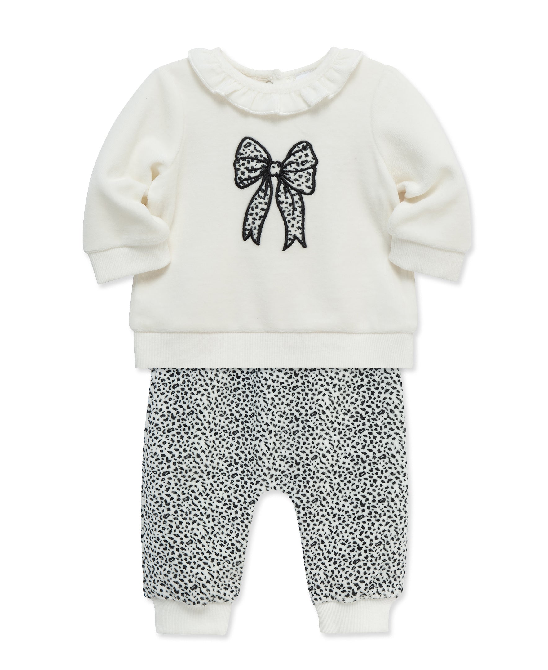 Leopard Bow Velour Pant Set (3M-12M) - Little Me
