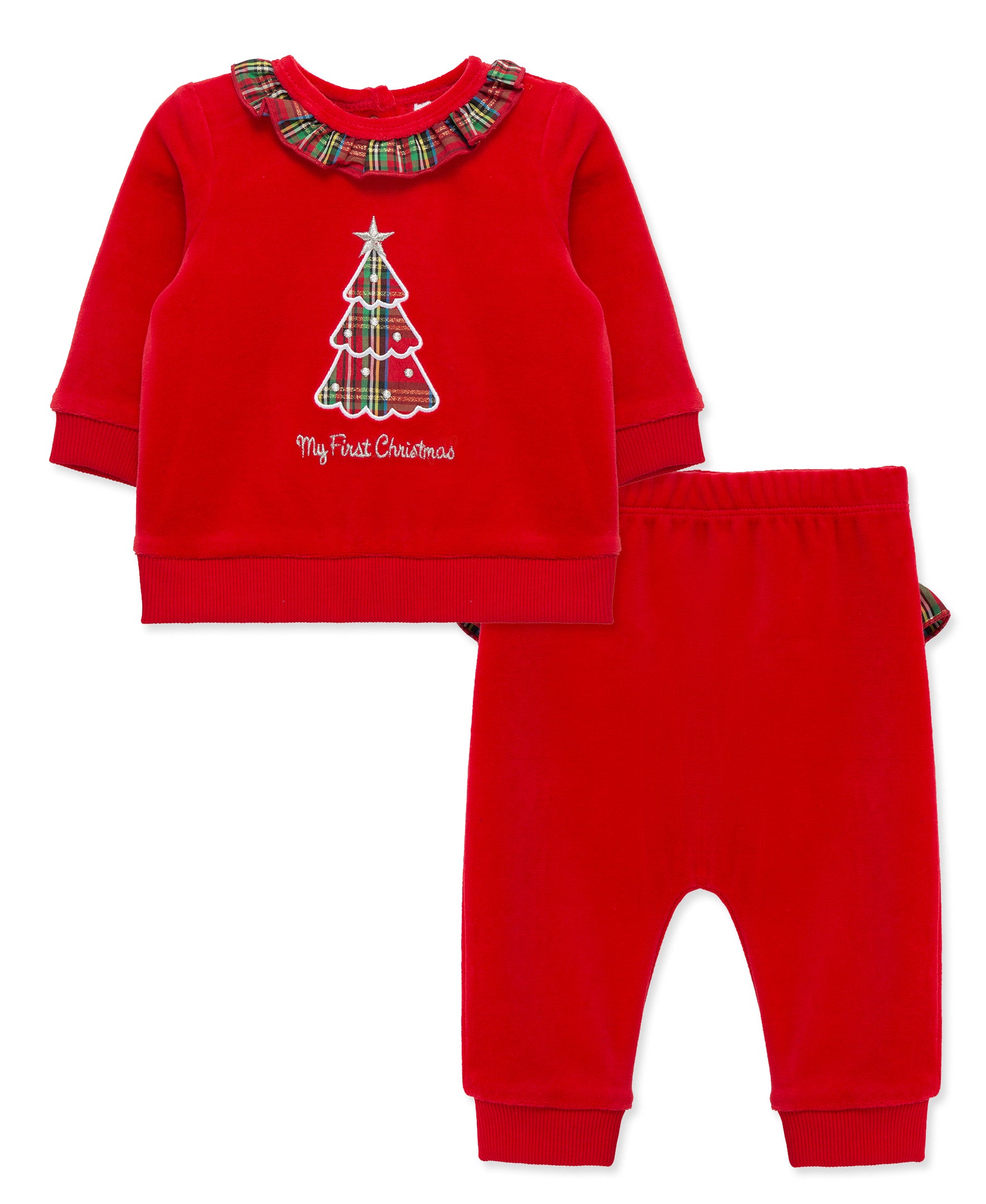 Plaid Tree Velour Pant Set (3M-12M) - Little Me
