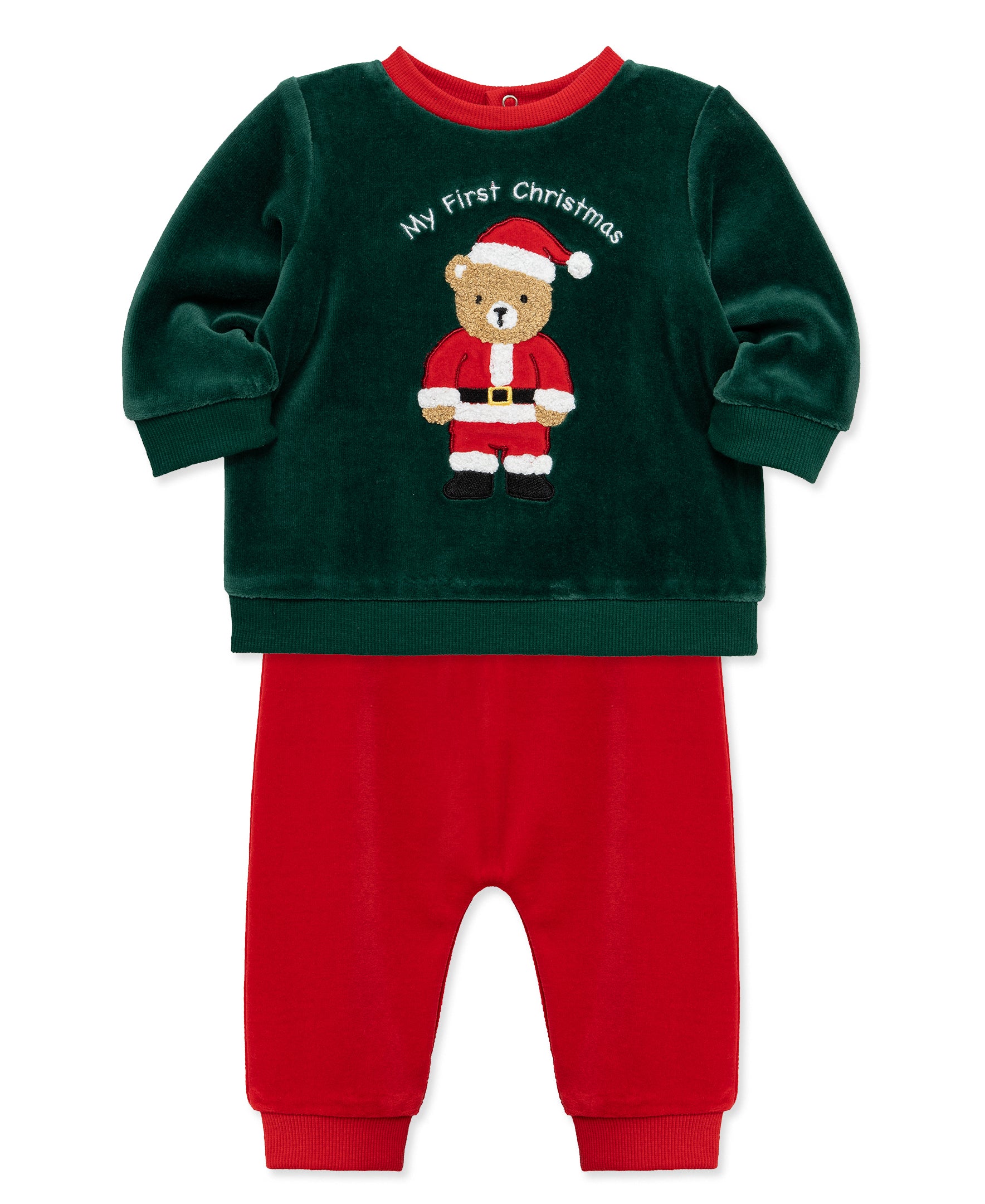 Santa Bear Velour Pant Set (3M-12M) - Little Me