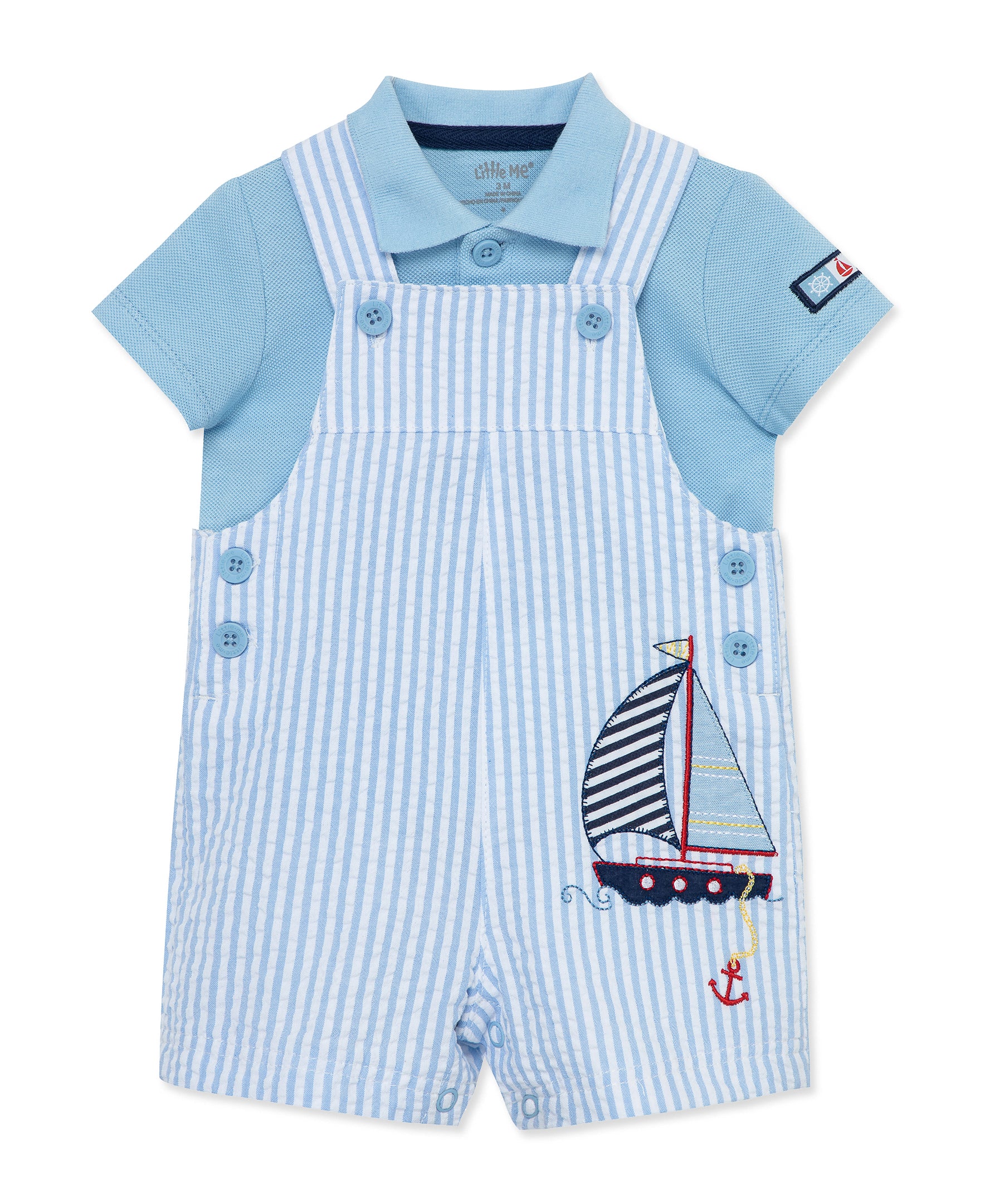 Sailboat Woven Shortall Set (3M-12M) - Little Me