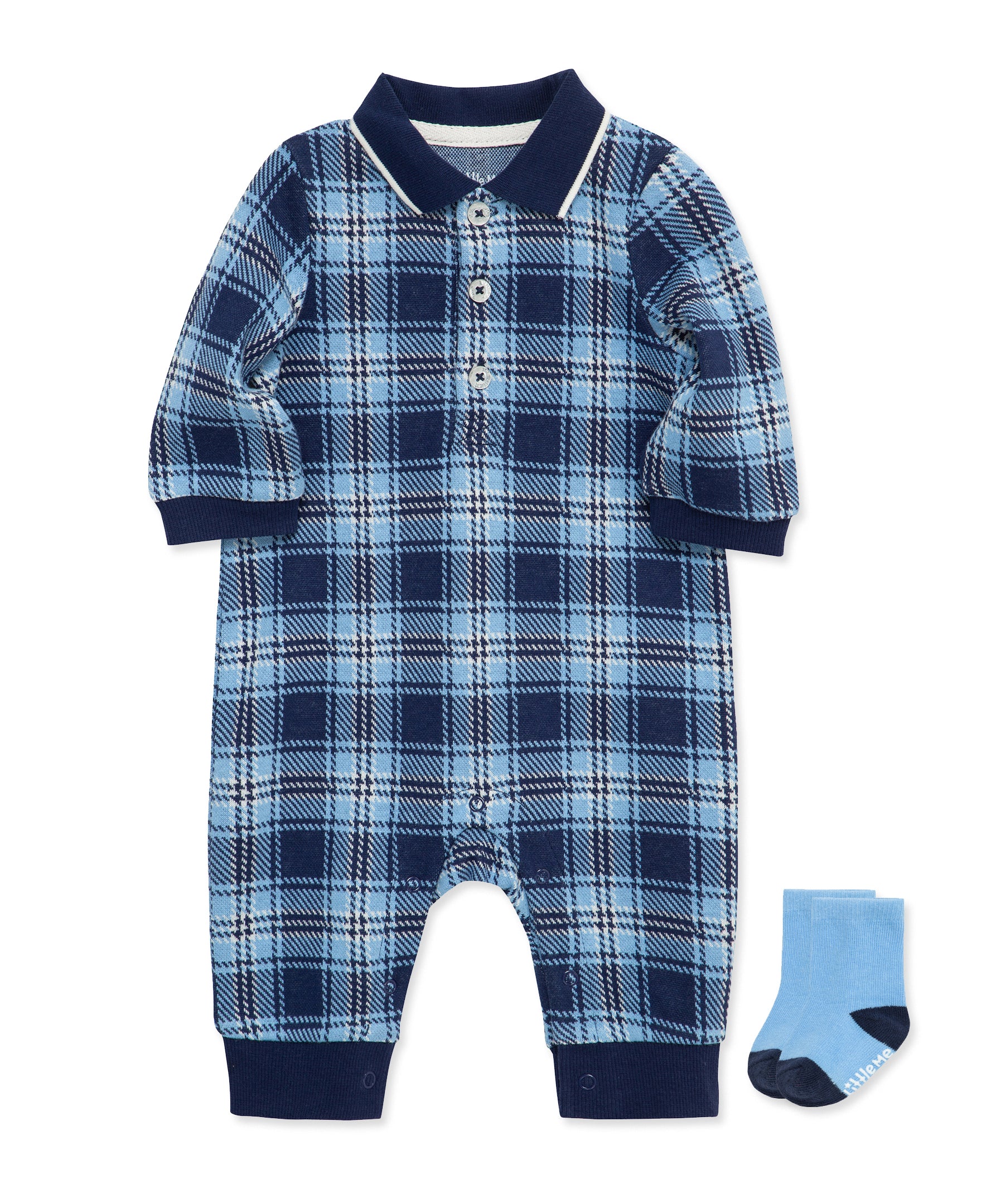 Plaid Coverall & Sock Set (3M-12M) - Little Me