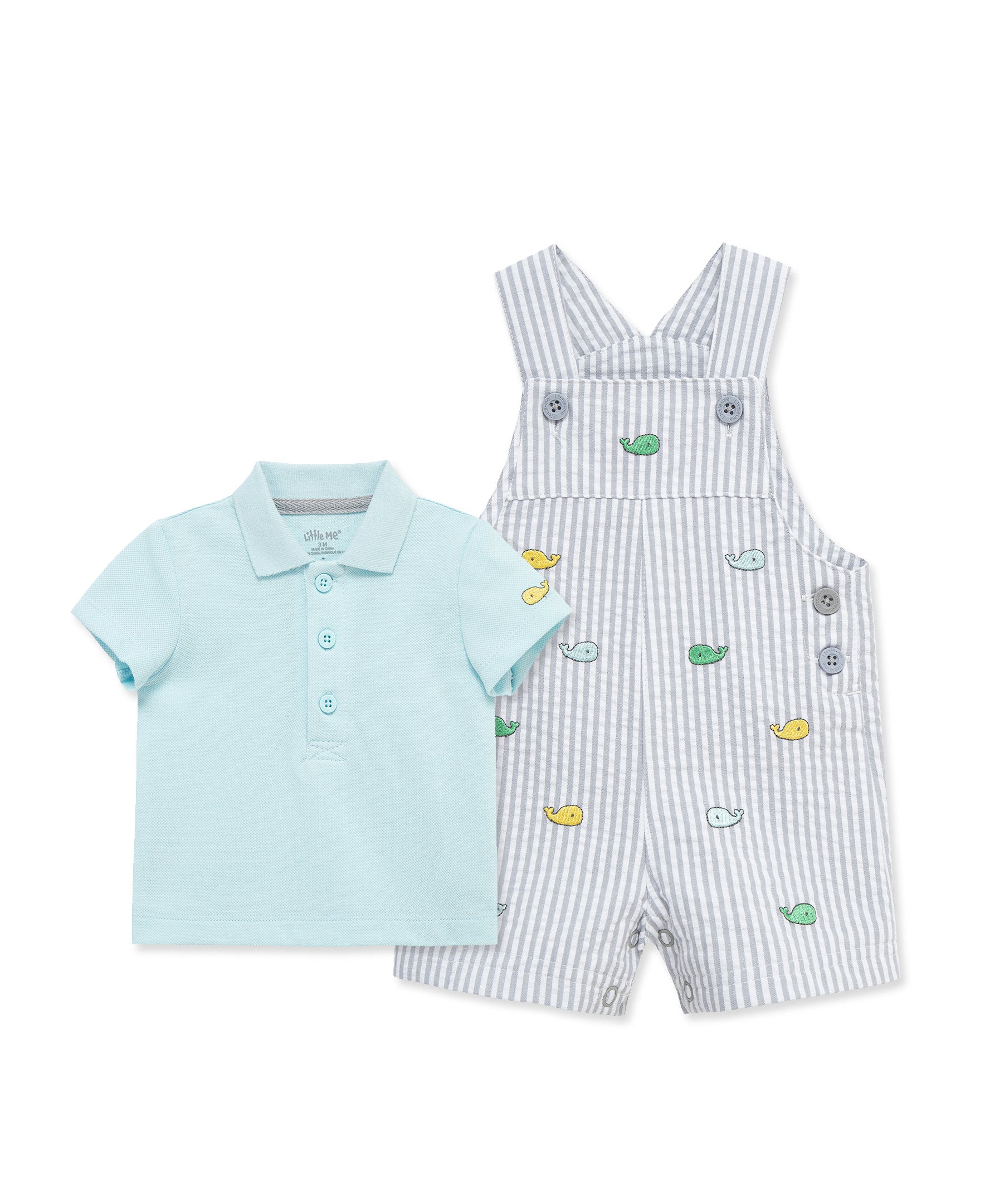 Whales Woven Shortall Set (12M-24M) - Little Me