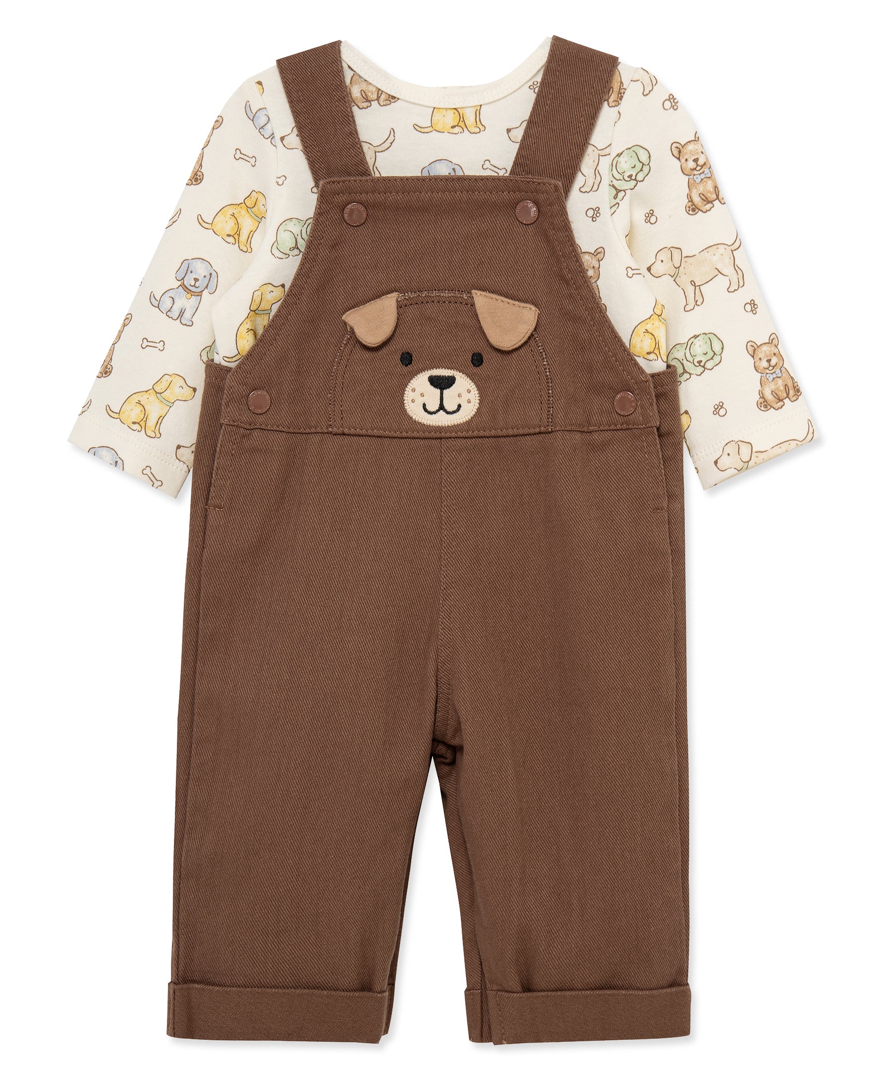 Puppy Woven Overall Set (3M-12M) - Little Me