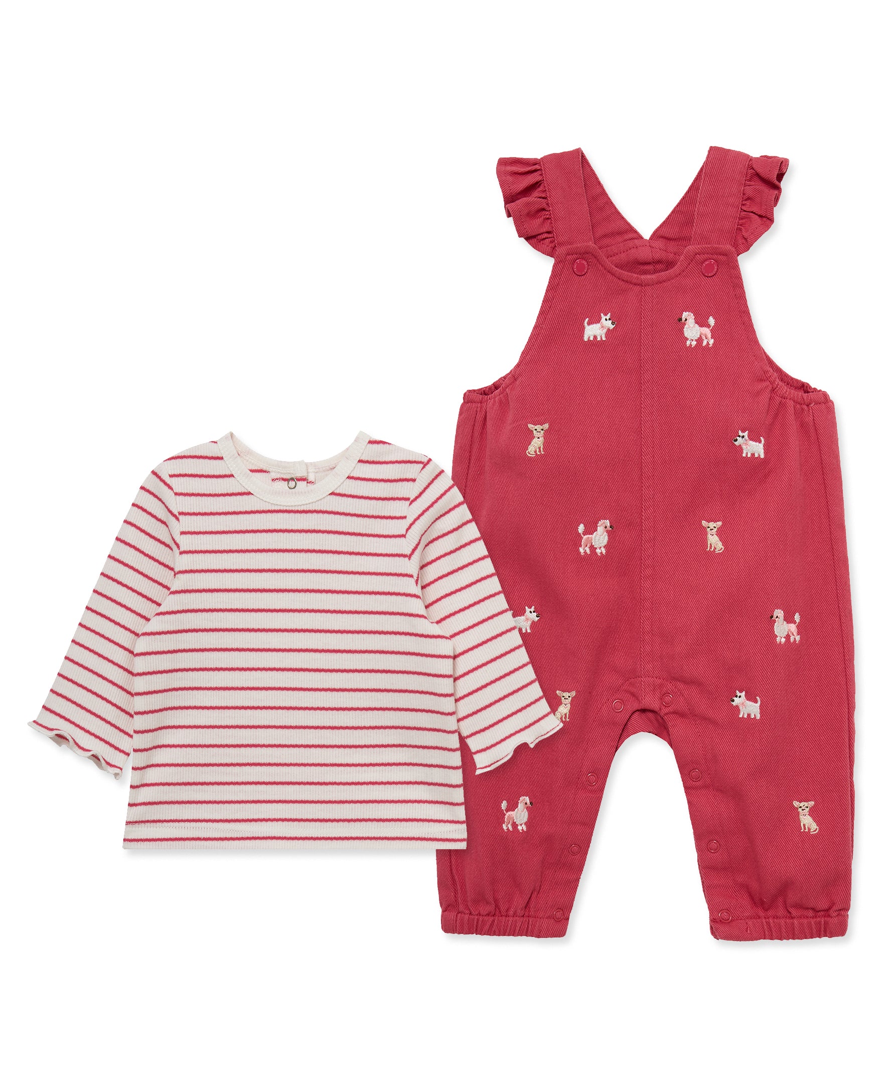 Puppies Woven Overall Set (3M-12M) - Little Me