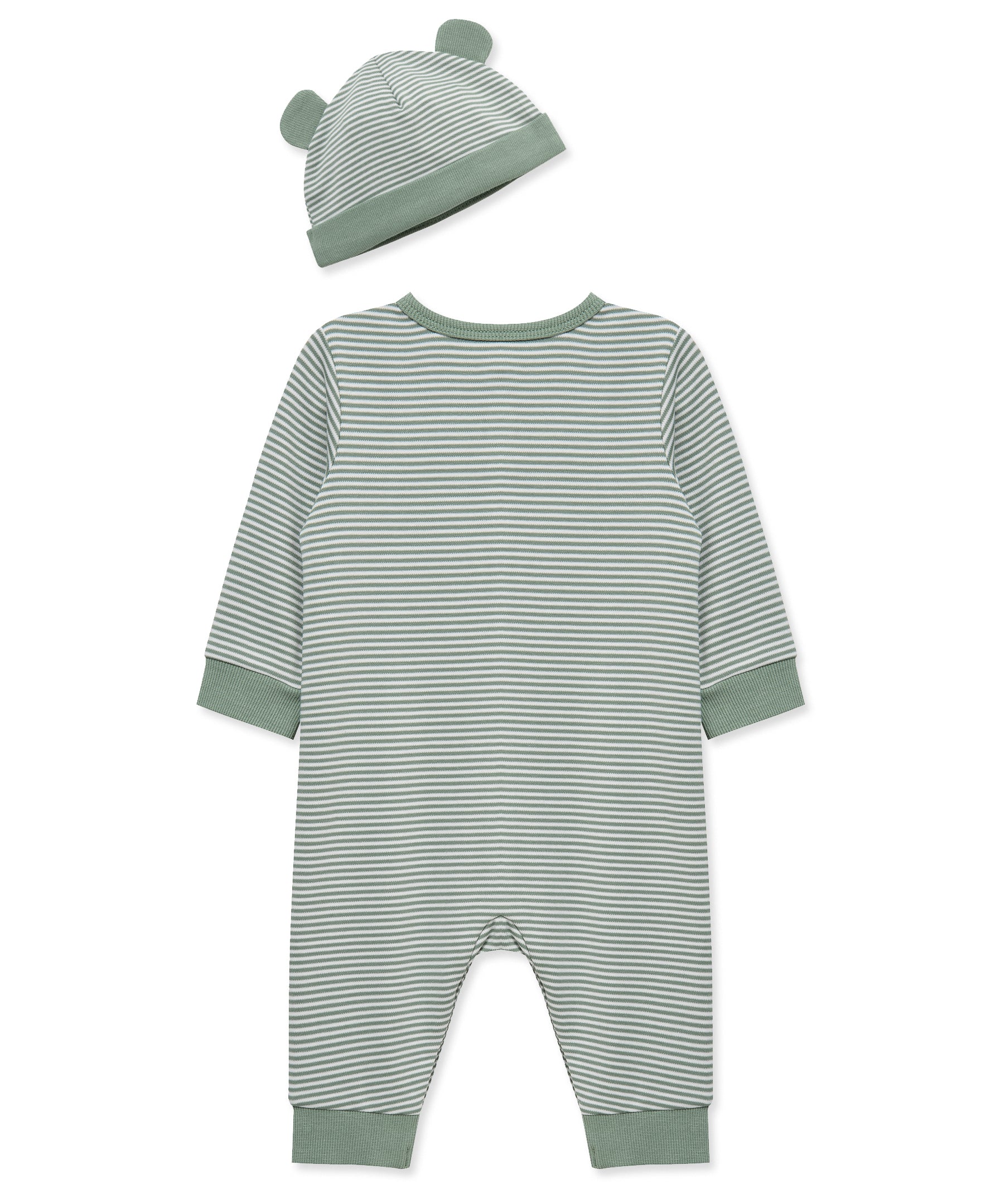 Green Striped Coverall & Hat - Little Me