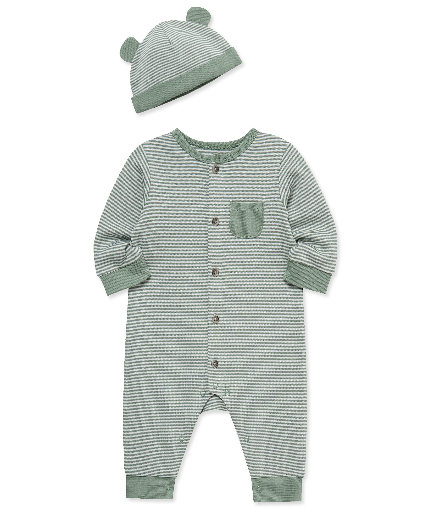 Green Striped Coverall & Hat - Little Me