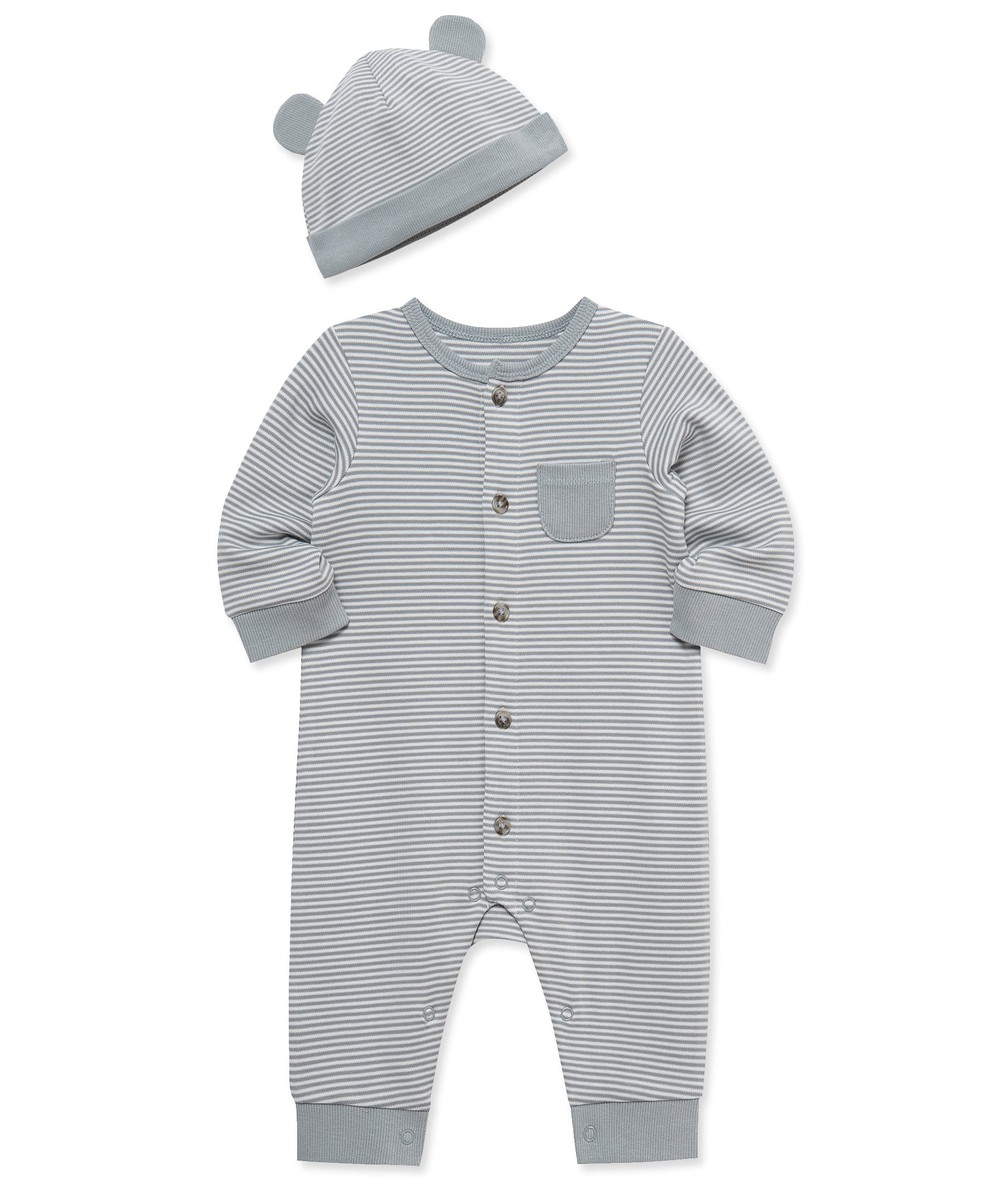 Grey Striped Coverall & Hat - Little Me