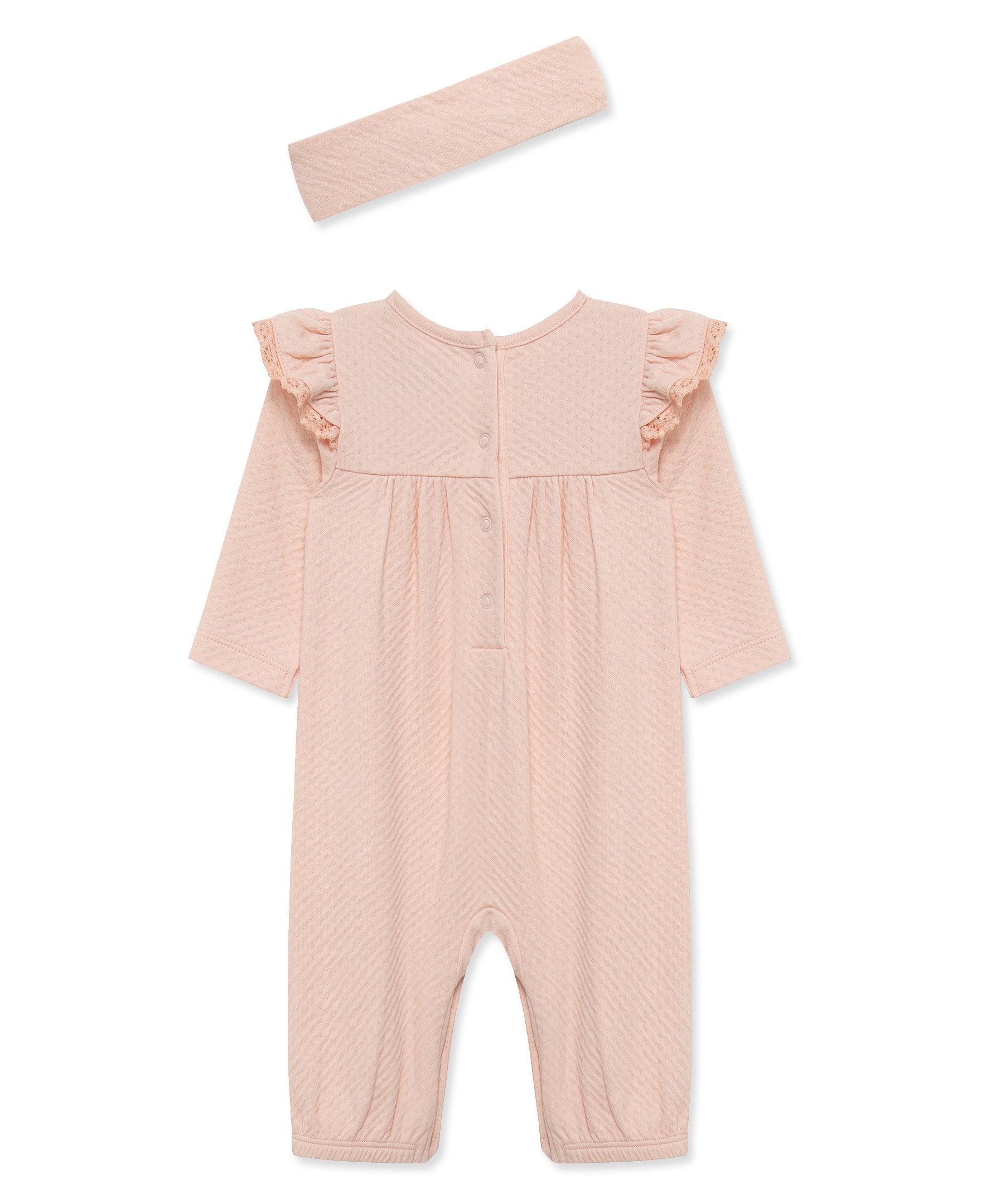 Pink Smock Birdseye Pointelle Knit Coverall Set - Little Me
