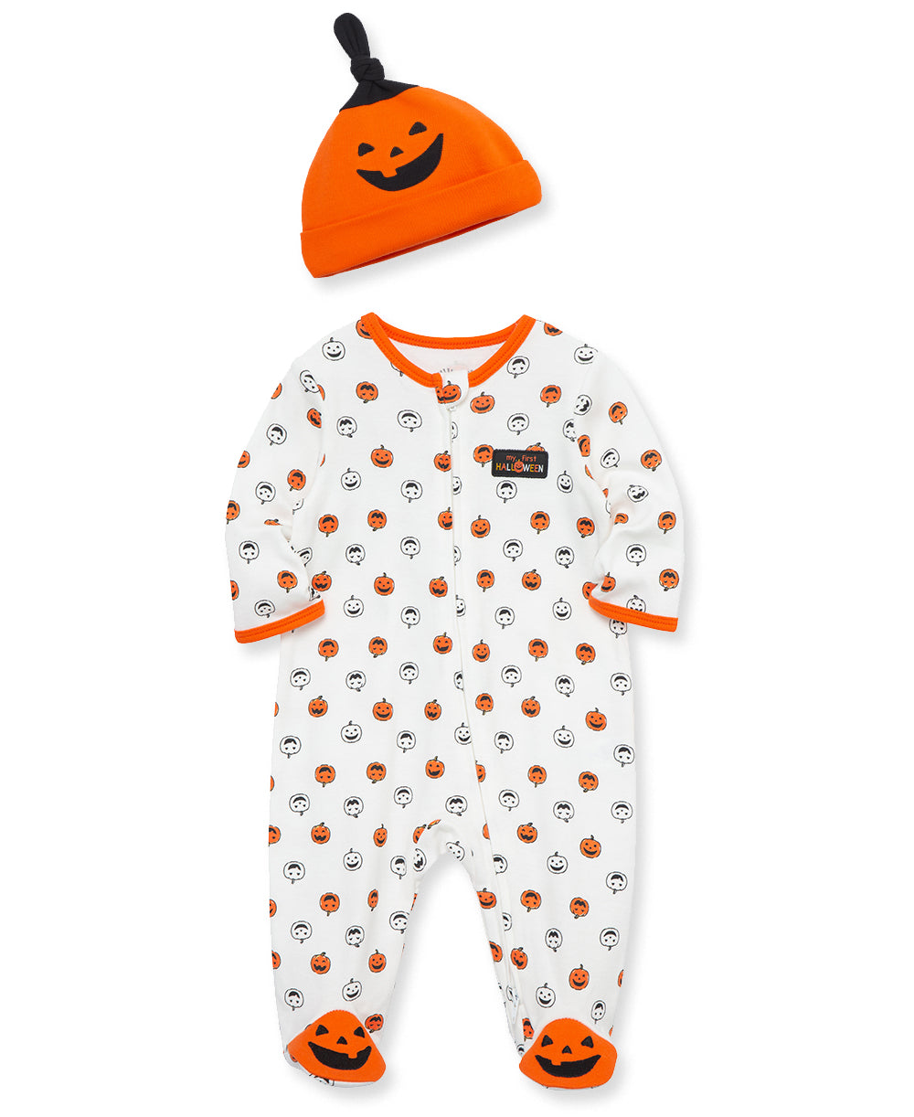 Pumpkin Zip Footie & Hat (NB-9M)