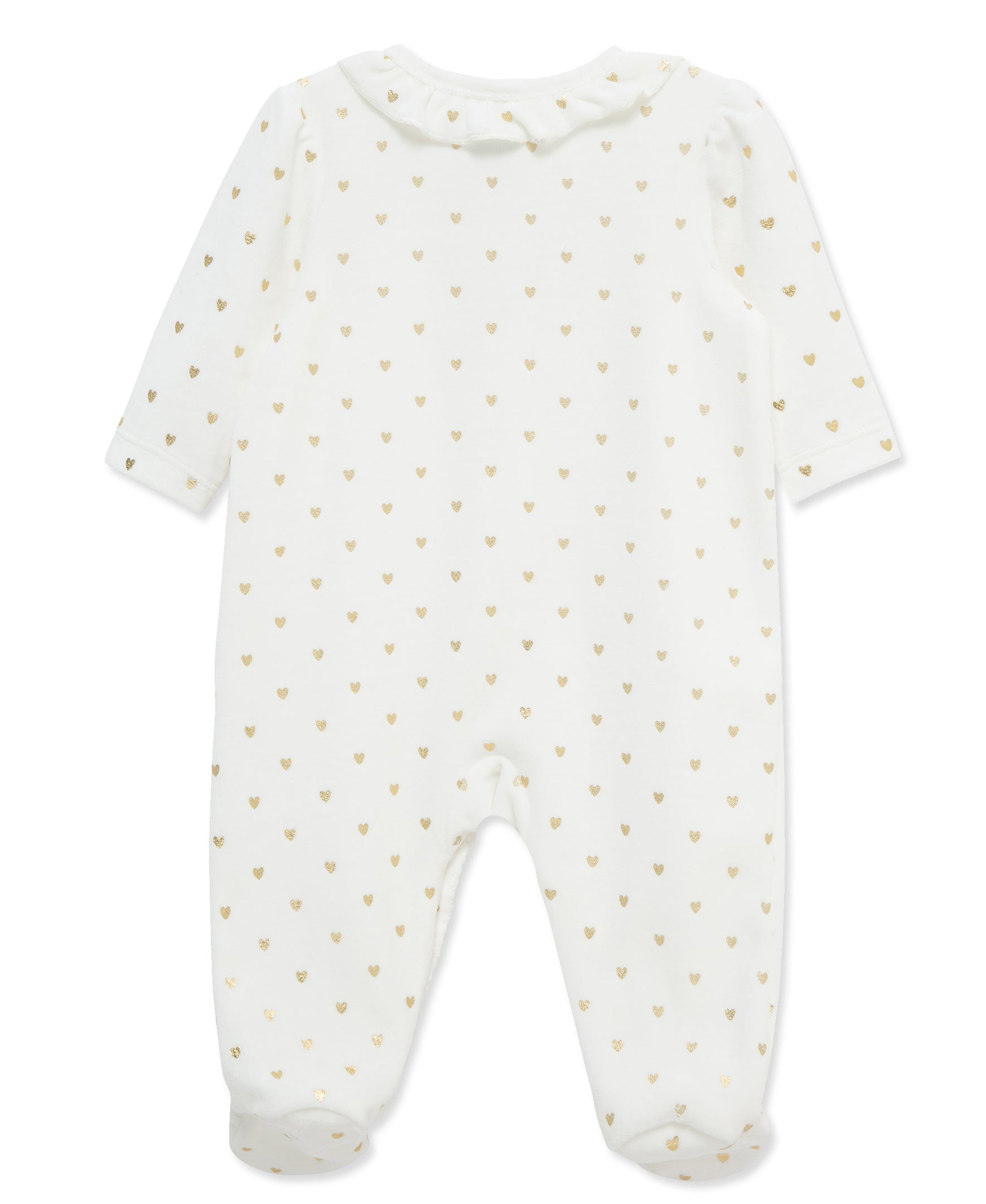 Gold Hearts Velour Footie (3M-9M) - Little Me