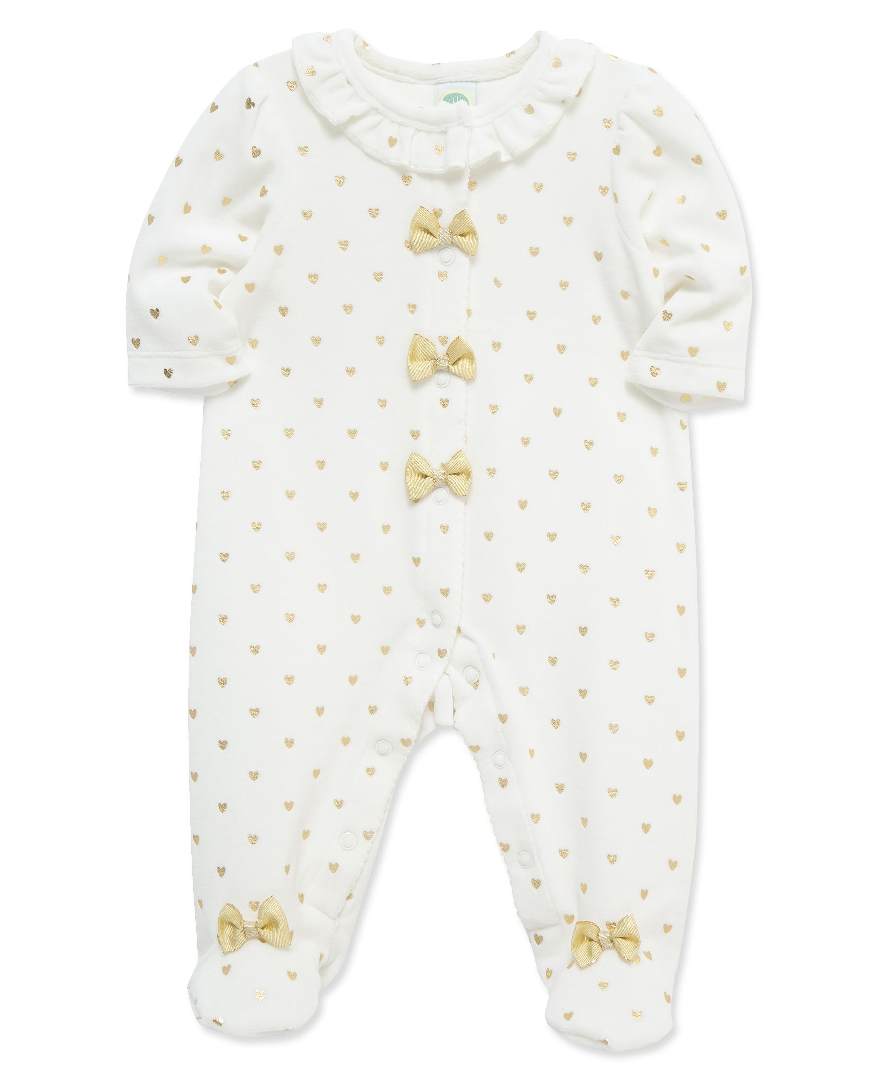 Gold Hearts Velour Footie (3M-9M)