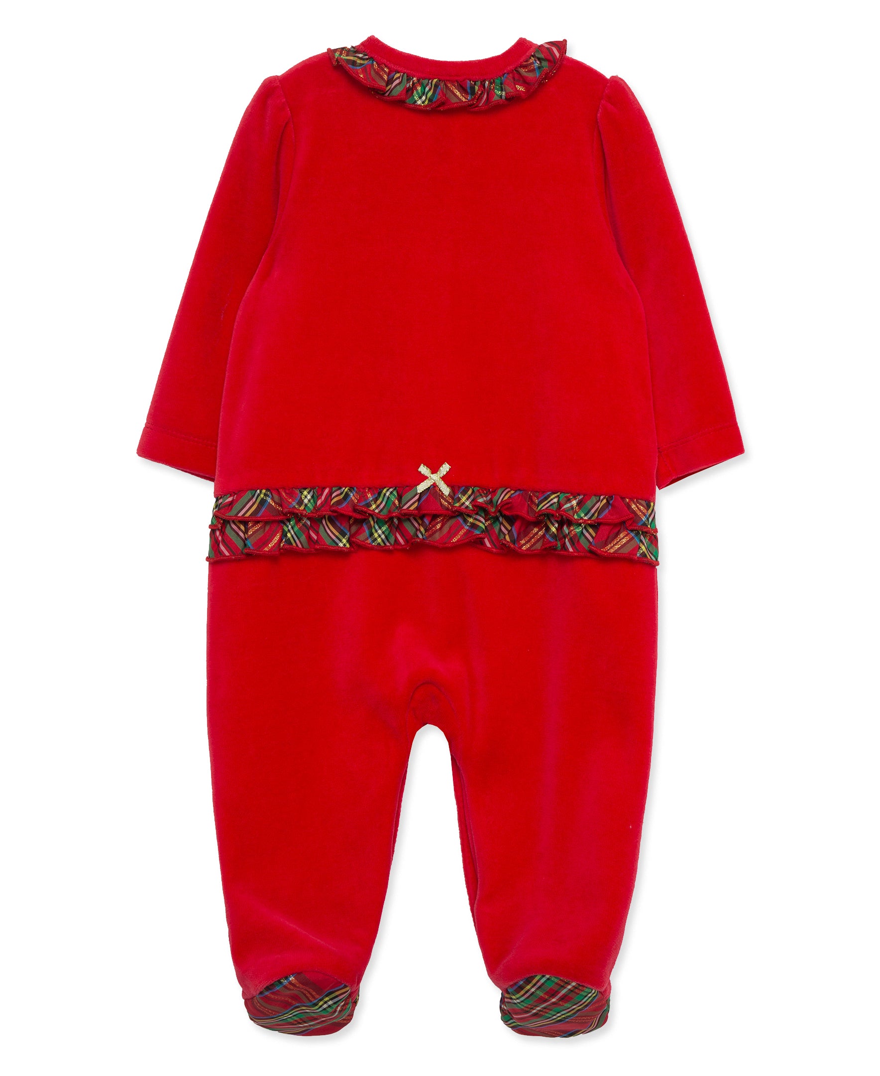 Holly Plaid Velour Footie (3M-9M) - Little Me