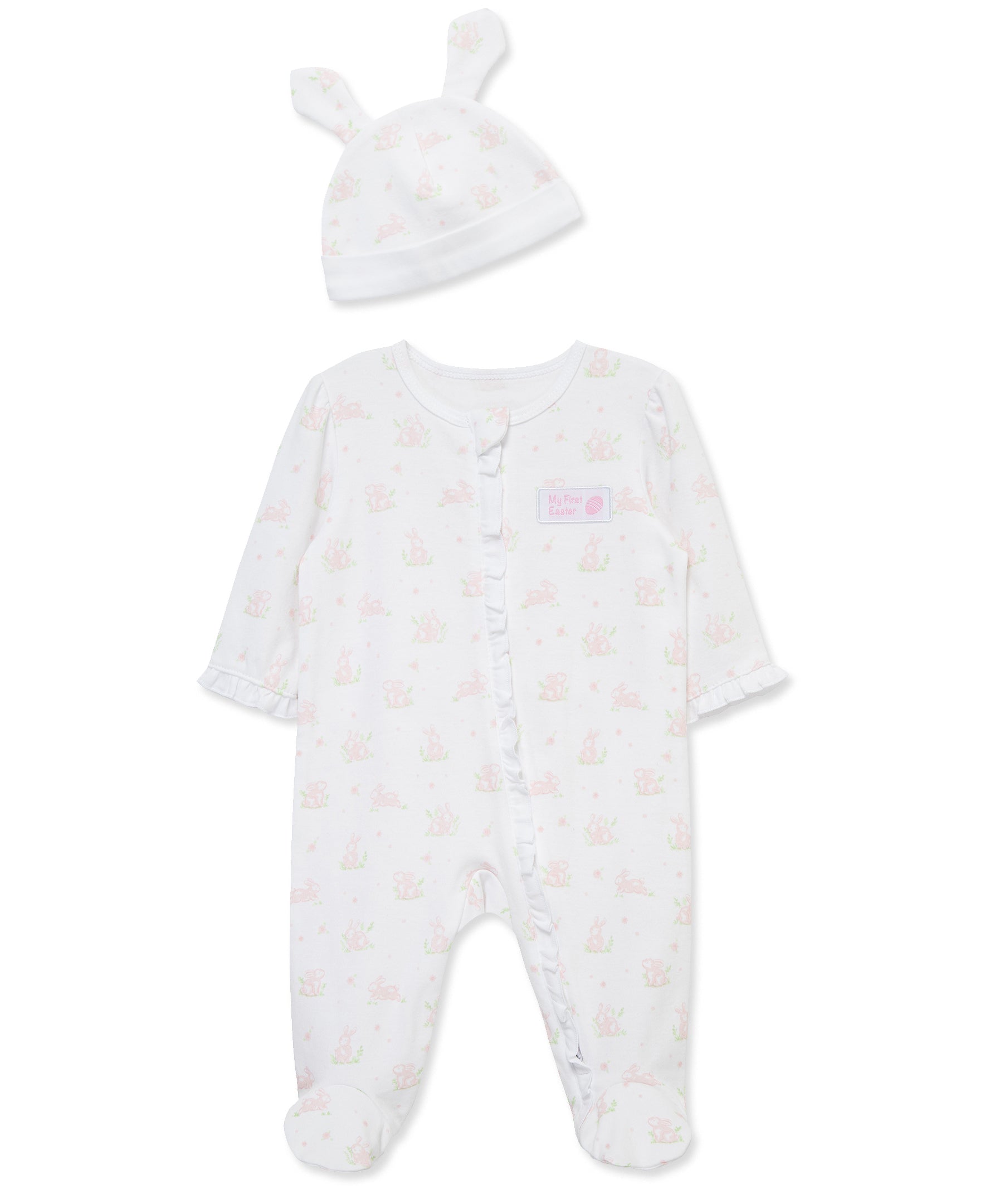 Pink Bunny 2-Way-Zip Footed One-Piece & Hat