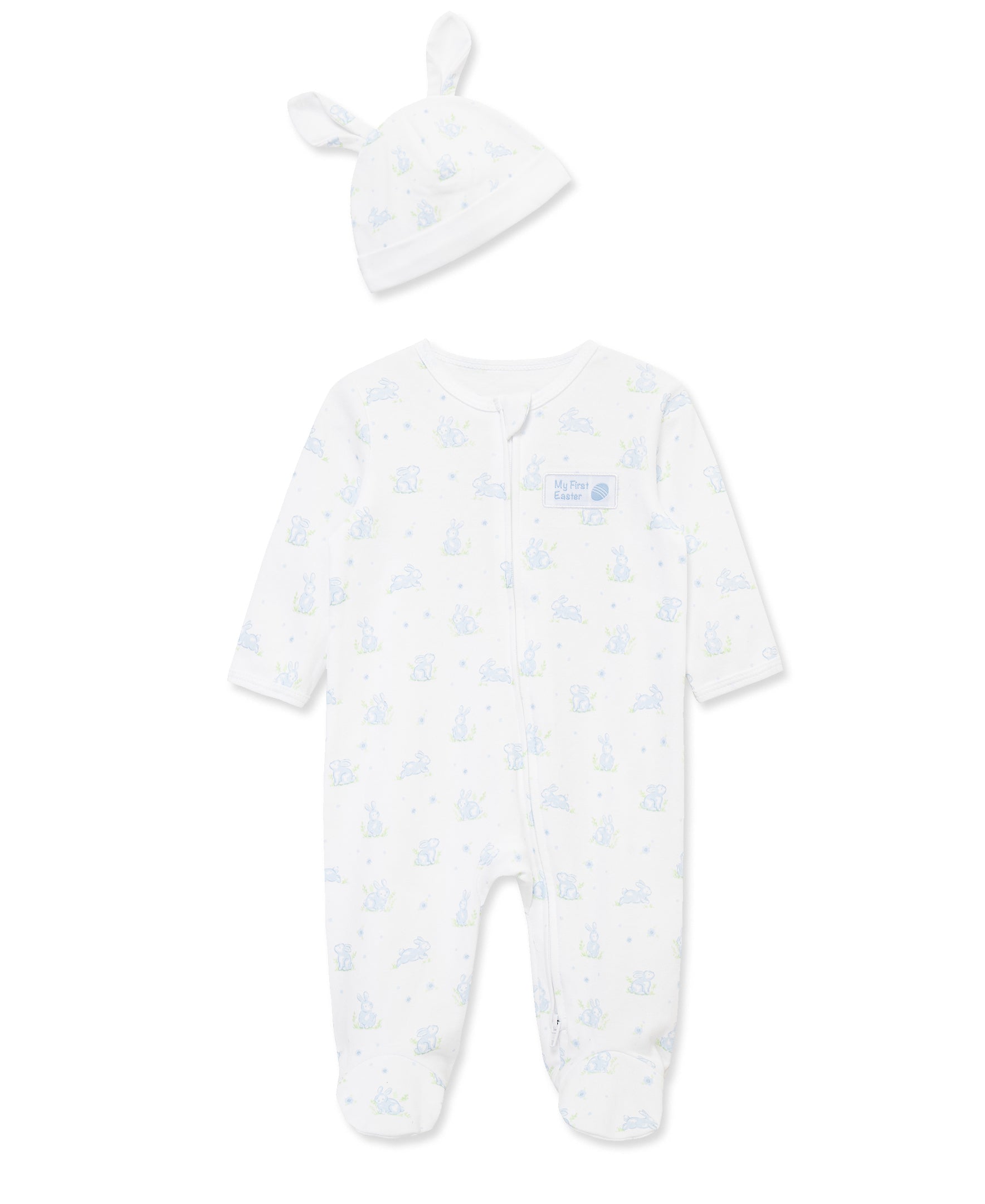 Blue Bunny 2-Way-Zip Footed One-Piece & Hat