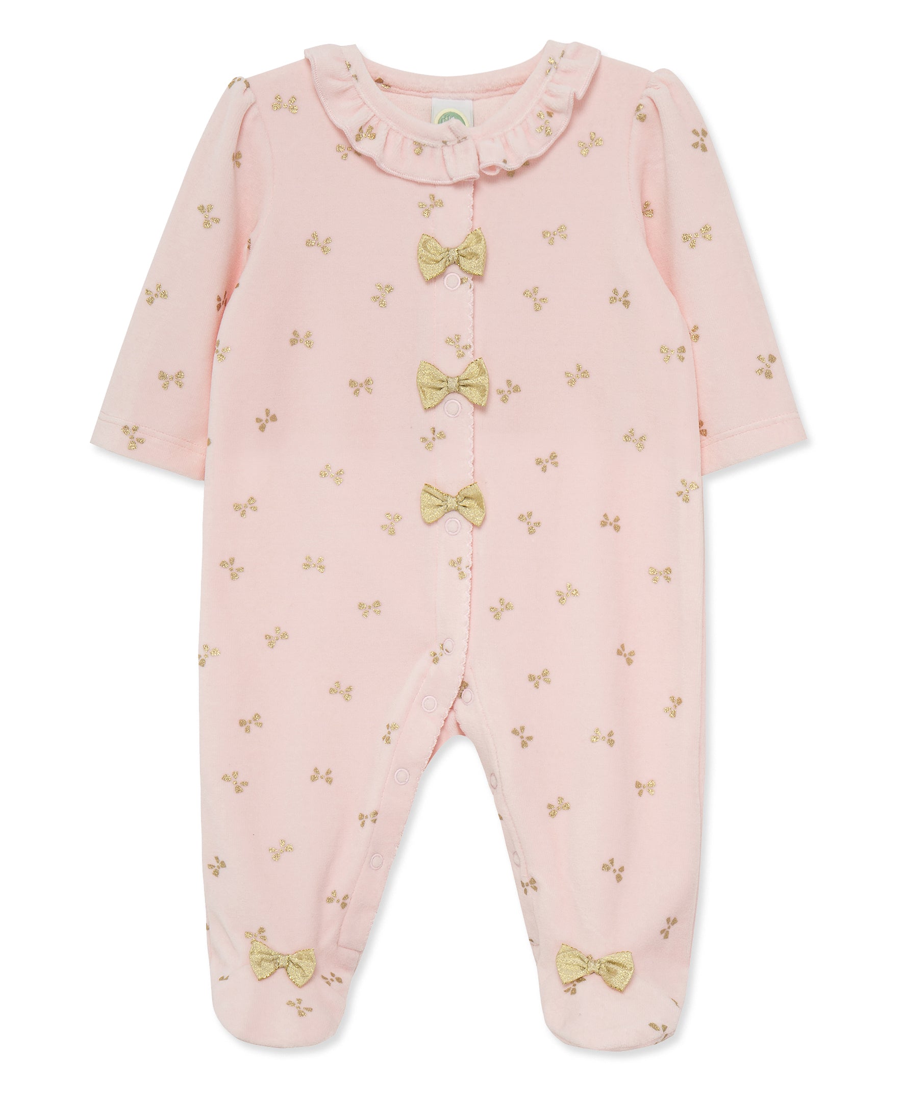 Gold Bows Velour Footie (3M-9M) - Little Me