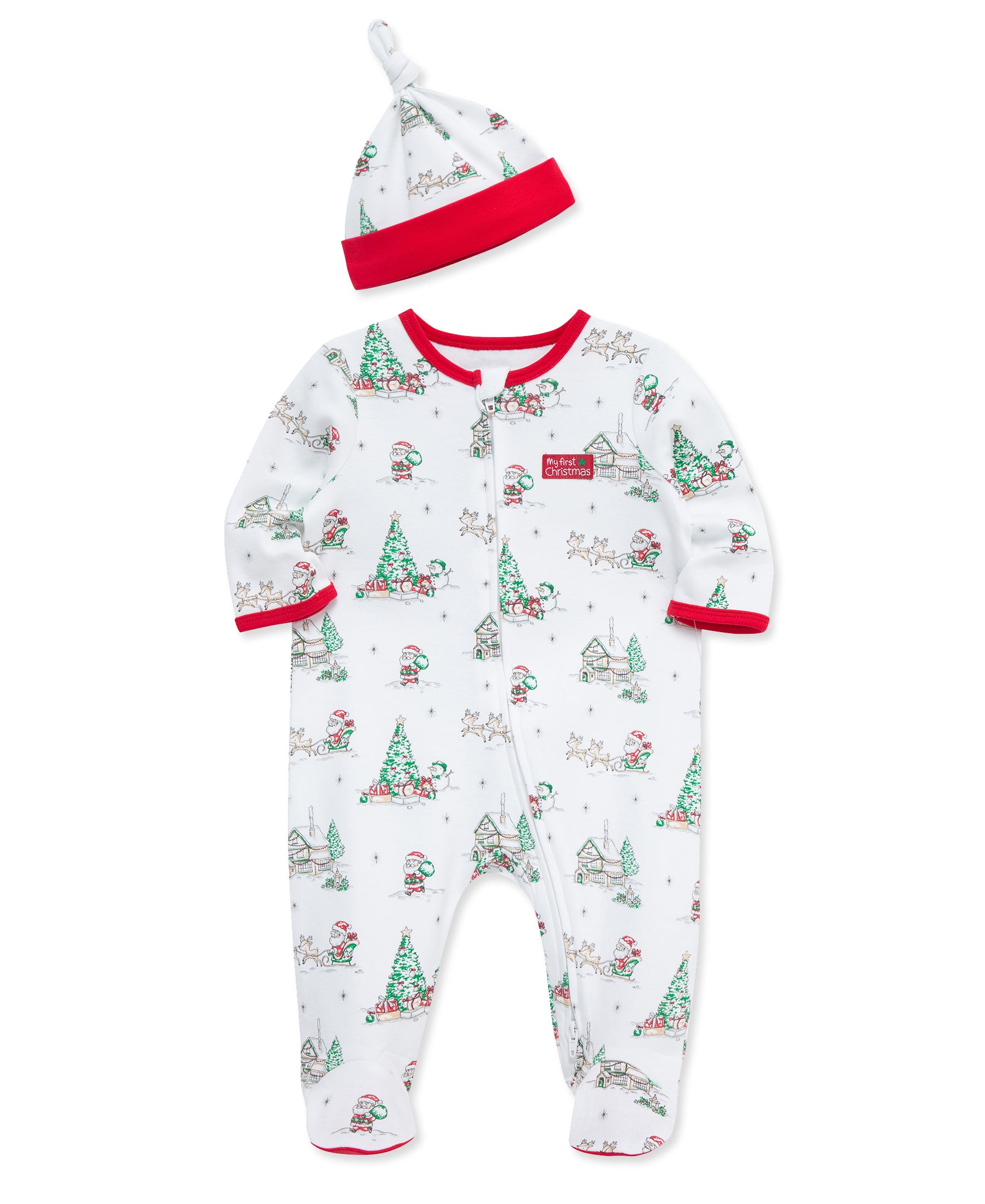 Holiday Scene Footie & Hat (NM-9M) - Little Me