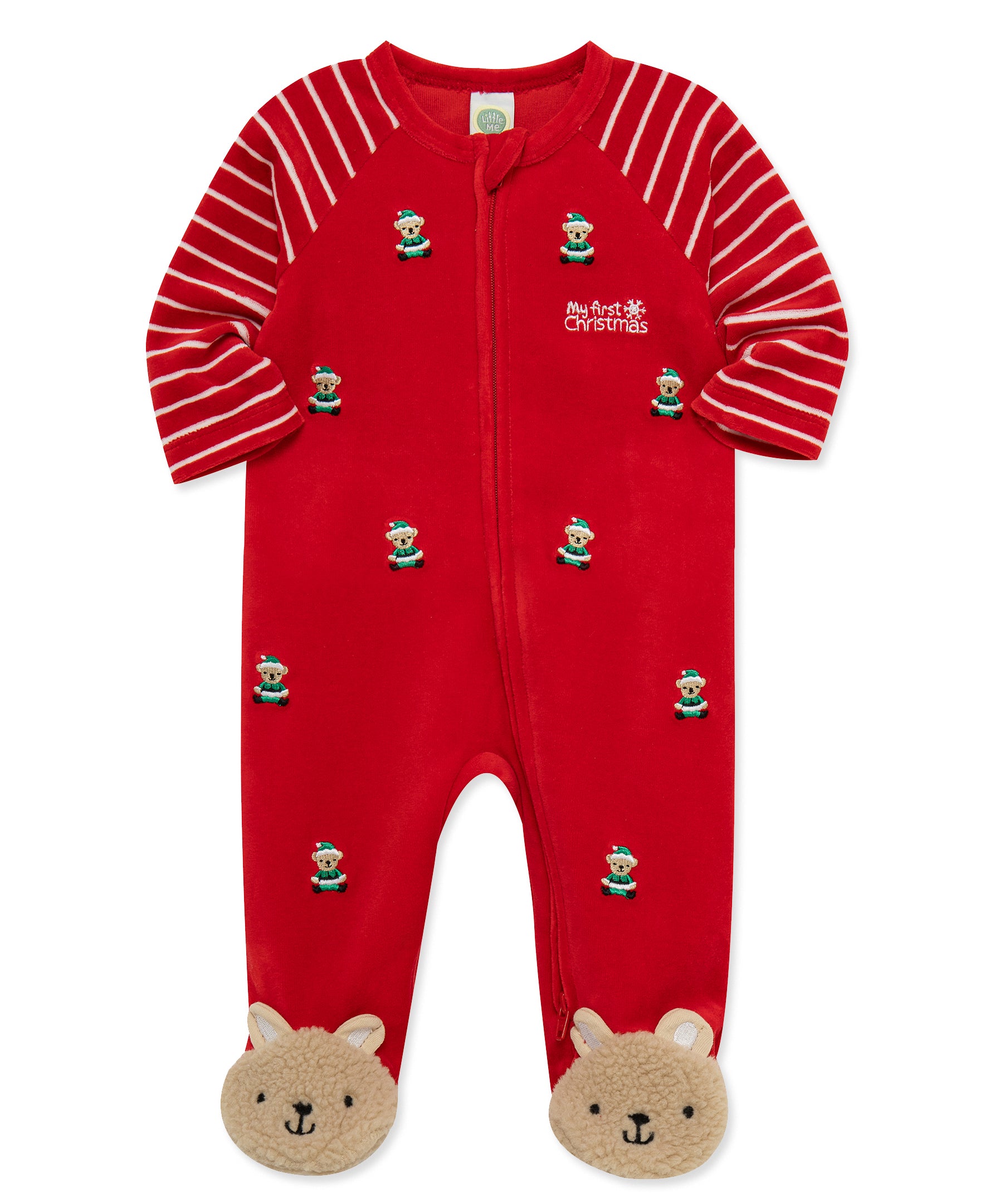 Santa Bear Velour Footie (3M-9M) - Little Me