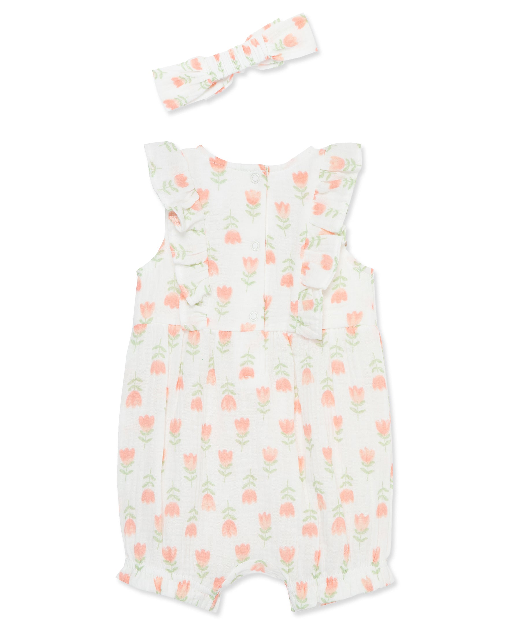 Tulips Gauze Romper & Headband Set - Little Me