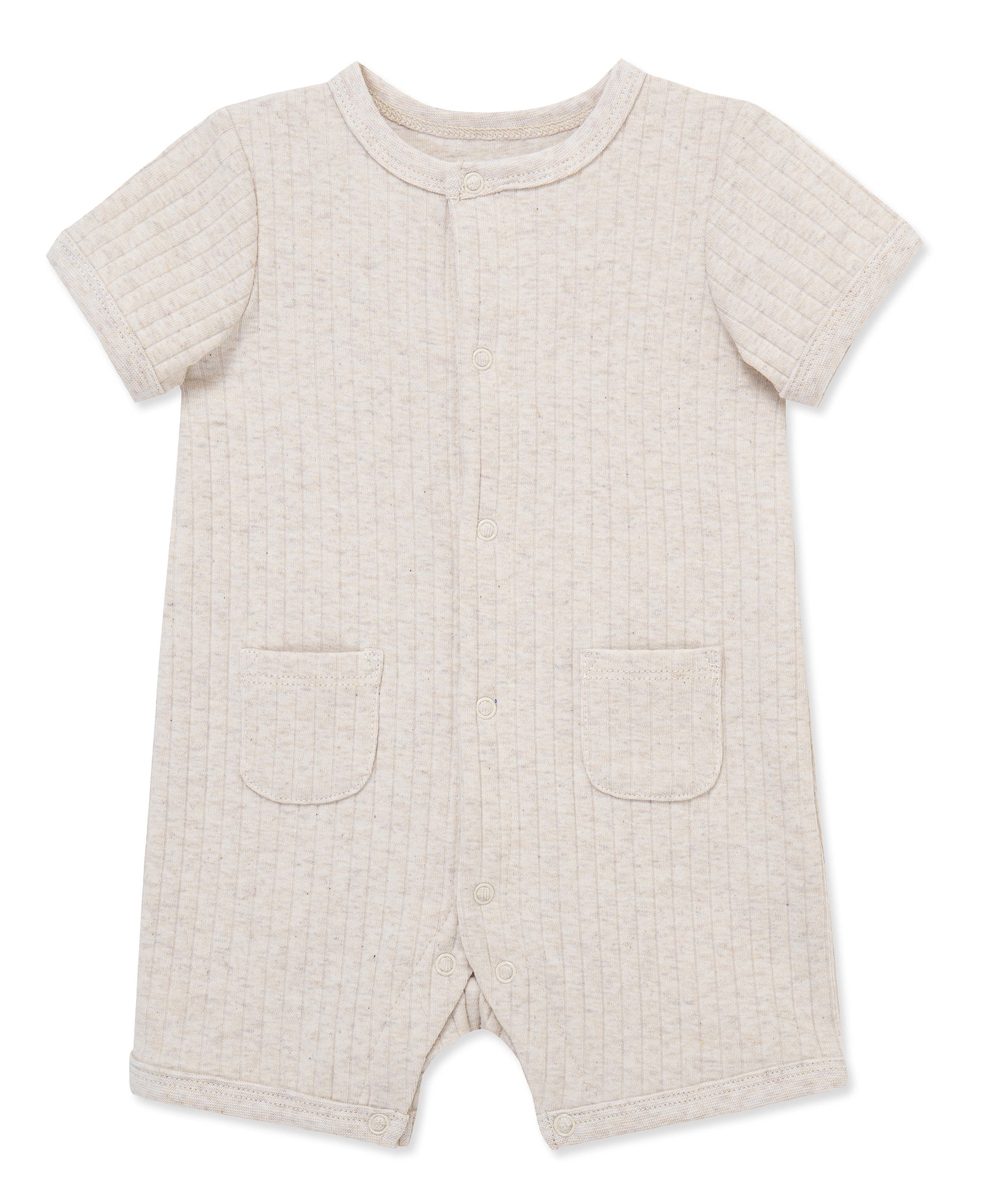 Oatmeal Rib Knit Pocket Romper