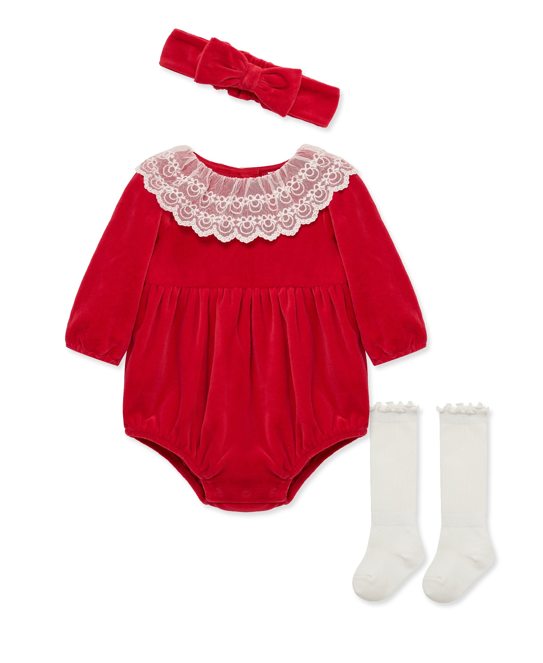 Golden Treasures Lace Bubble & Headband Set (3M-9M) - Little Me