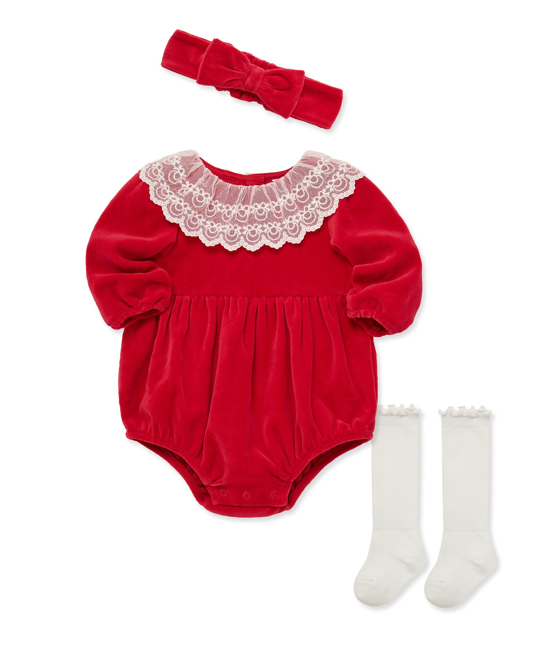Golden Treasures Lace Bubble & Headband Set (3M-9M) - Little Me