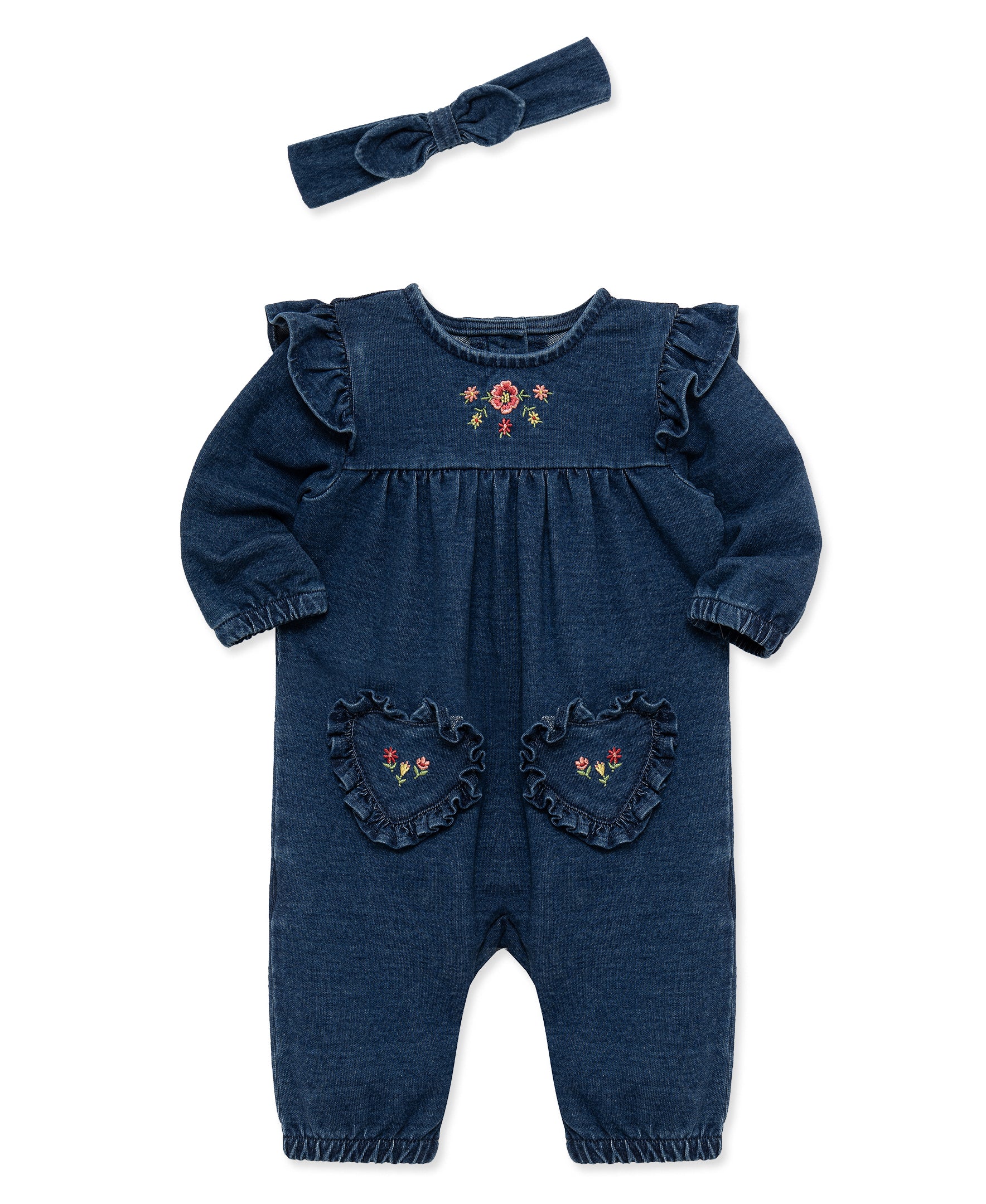 Blossom Blues Coverall & Headband (3M-12M) - Little Me