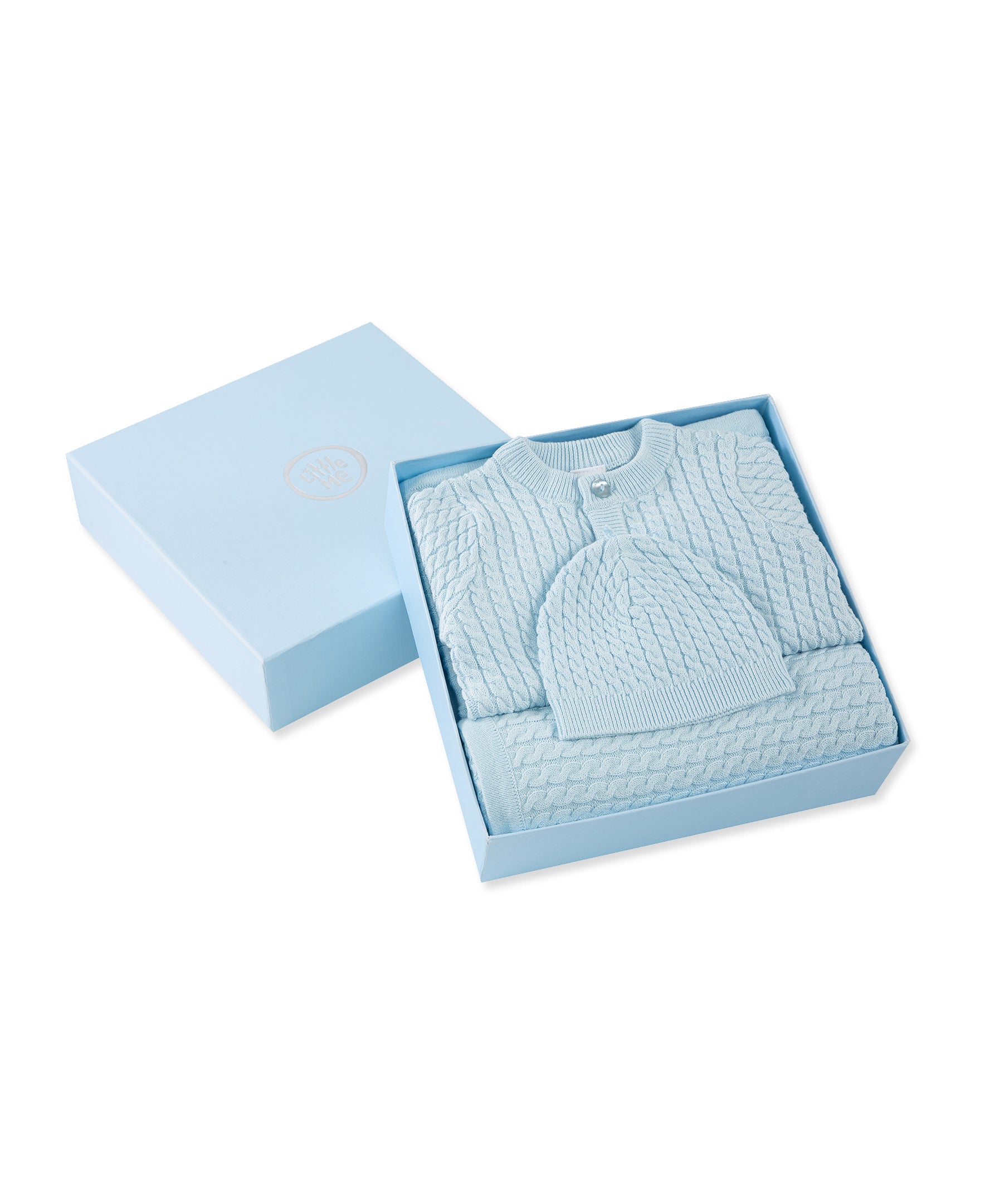 Blue Cable Sweater & Blanket Gift Box - Little Me