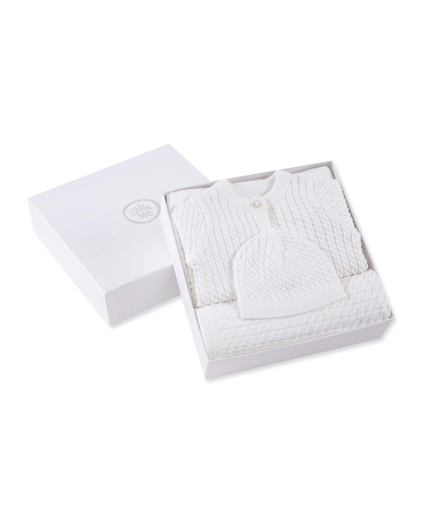 White Cable Sweater & Blanket Gift Box - Little Me