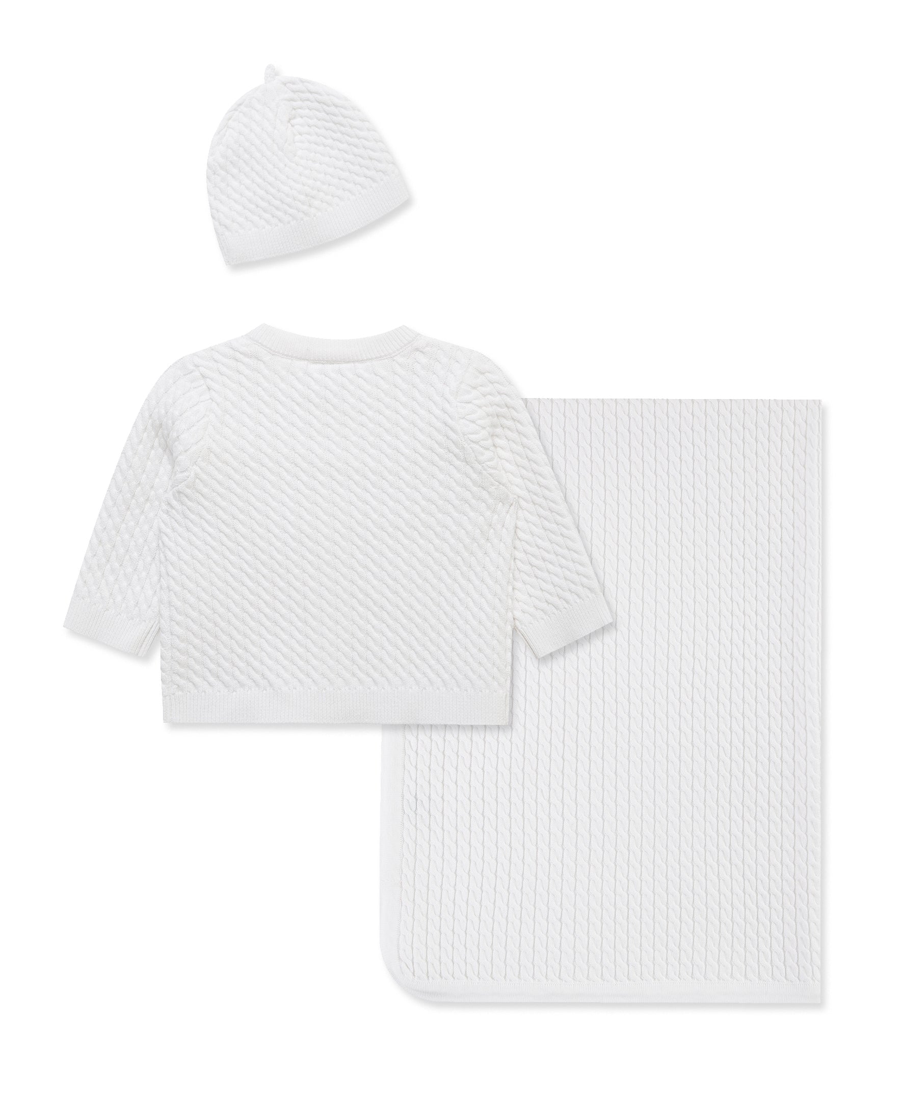 White Cable Sweater & Blanket Gift Box - Little Me