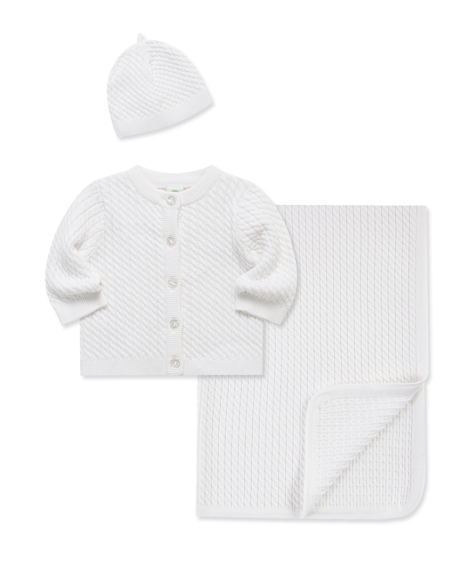 White Cable Sweater & Blanket Gift Box - Little Me