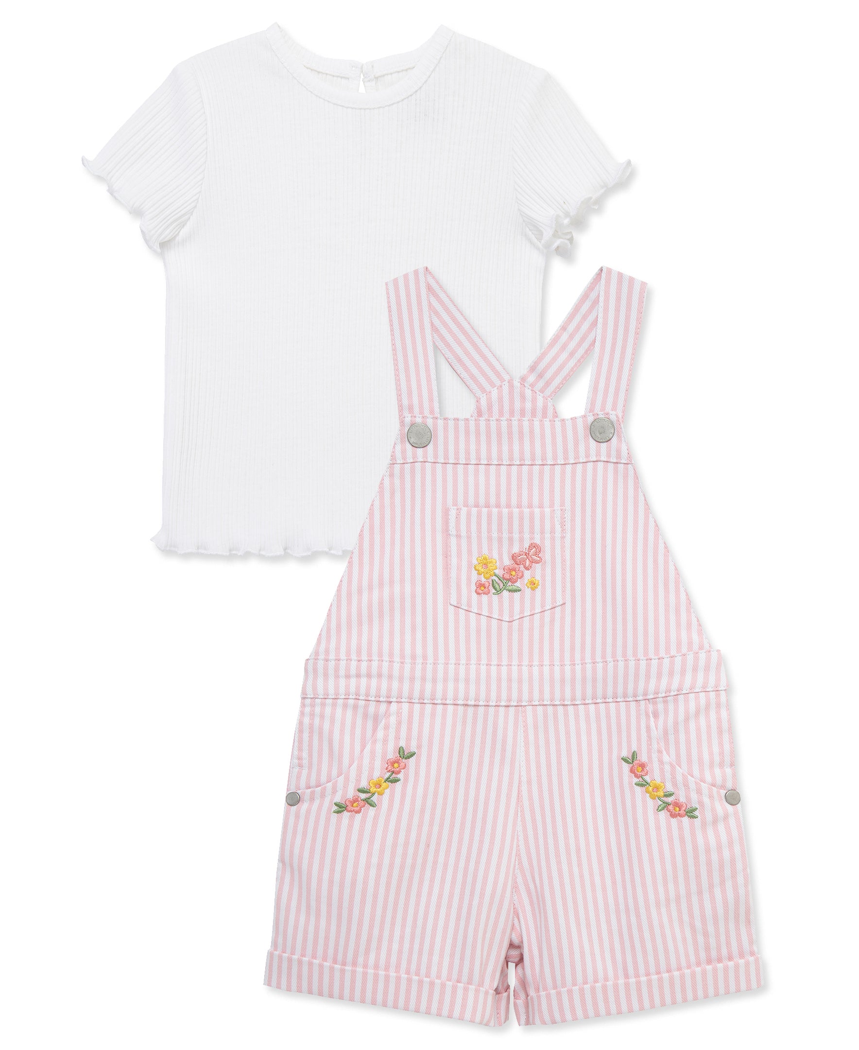 Pink Stripe Woven Shortall Set (12M-24M)