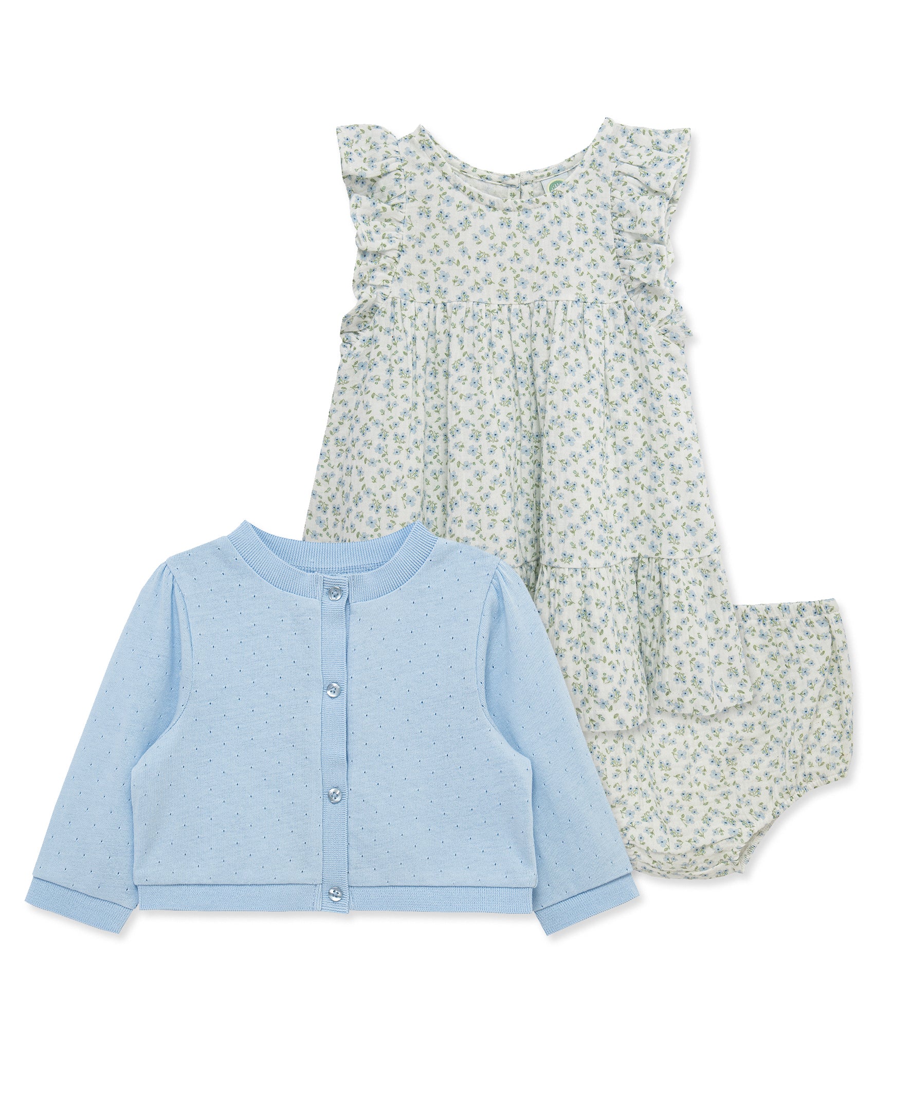 Ditsy Dress & Cardigan Set w/ Panty (12M-24M)