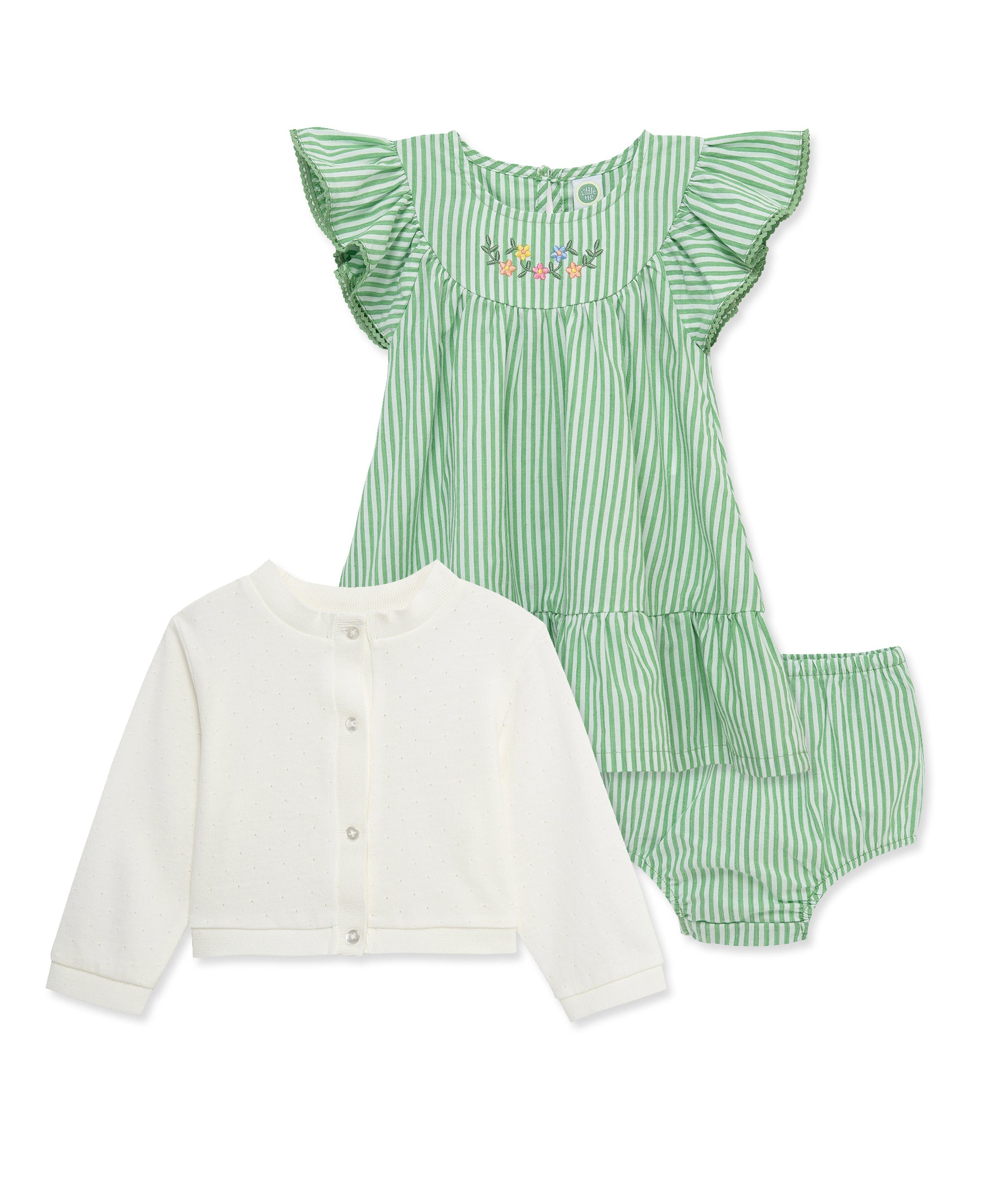 Green Dress & Cardigan Set w/ Panty (12M-24M)
