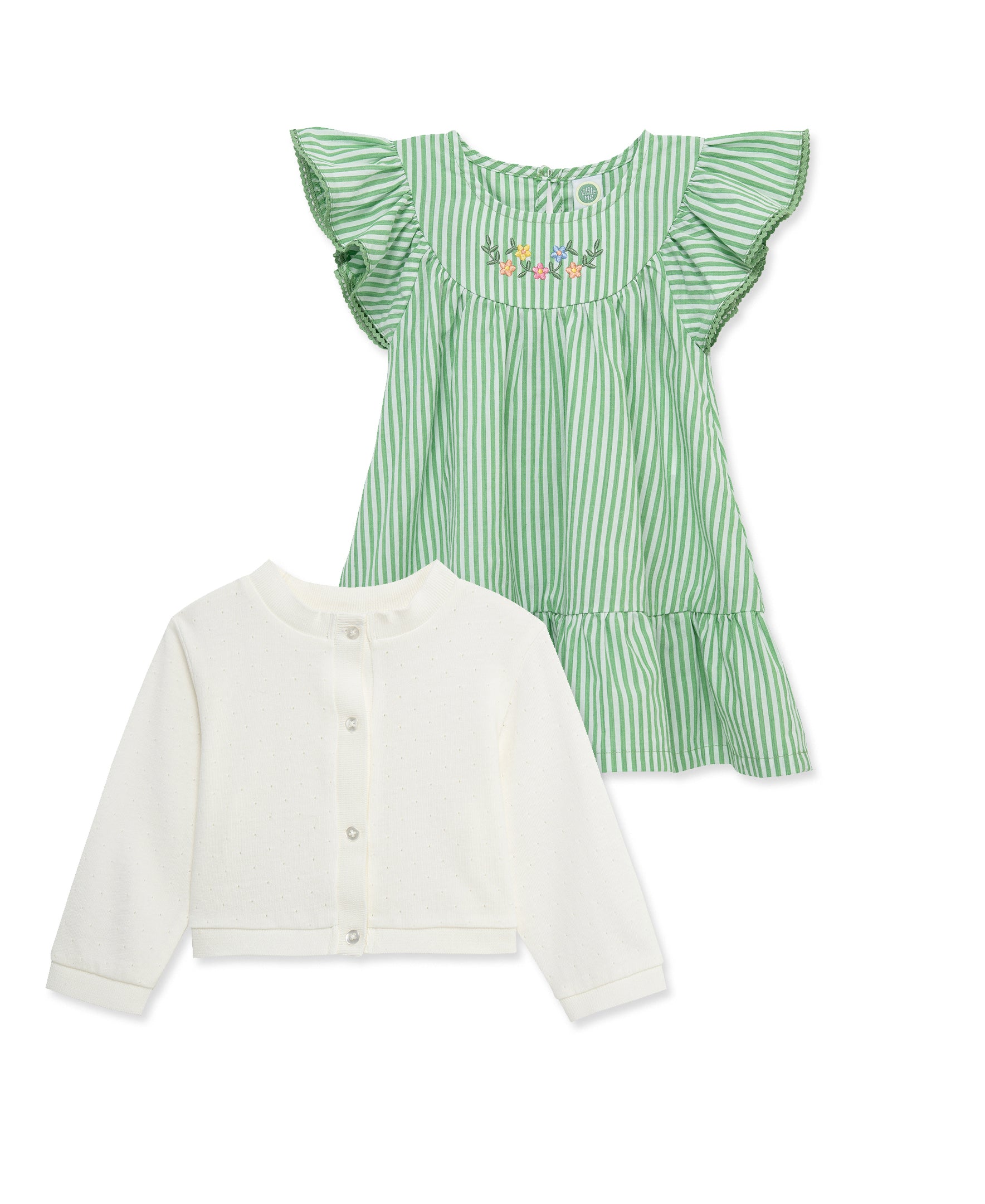Green Dress & Cardigan Set (2T-4T)