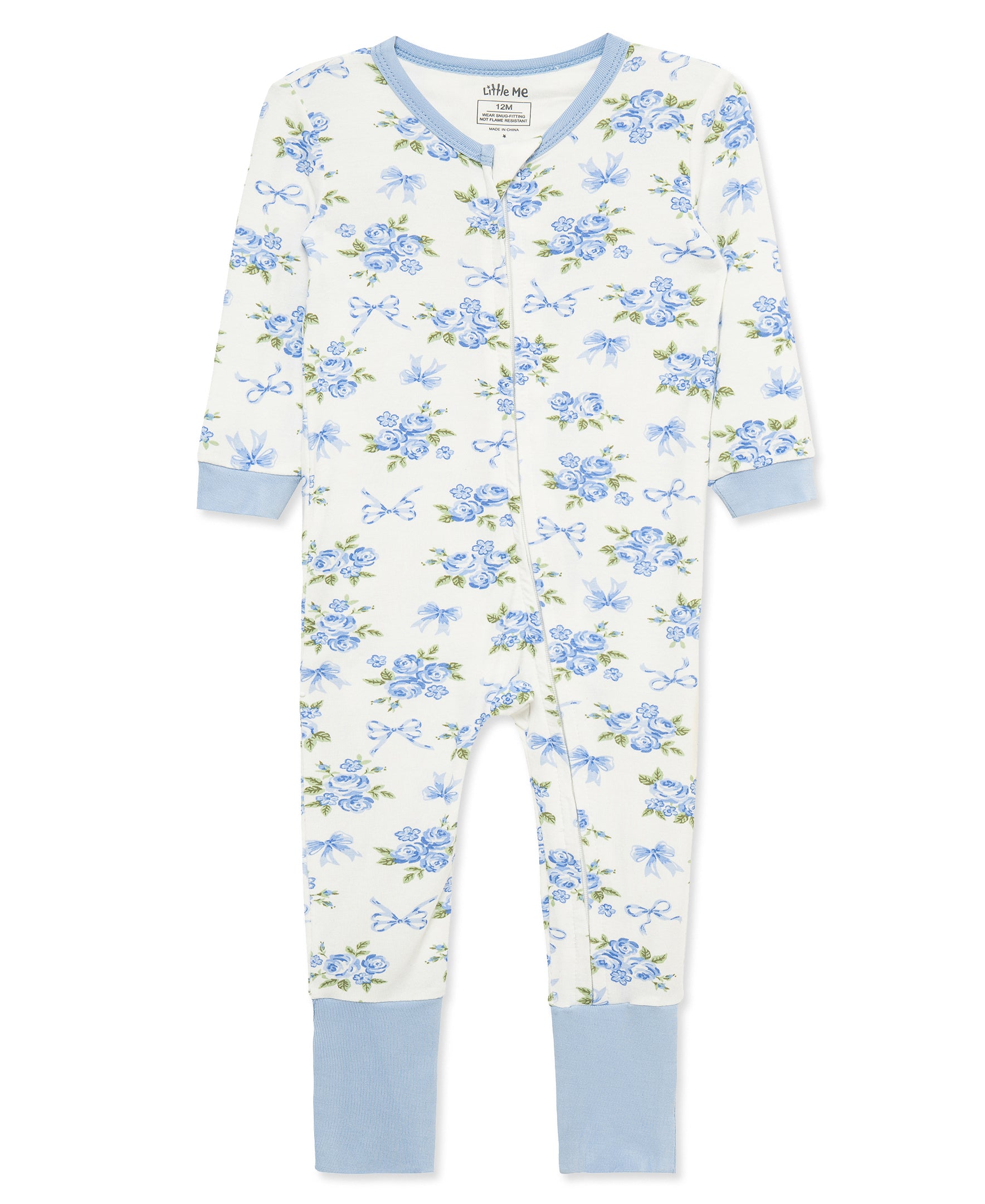 Blue Floral Zip Front Footie Pajama - Little Me