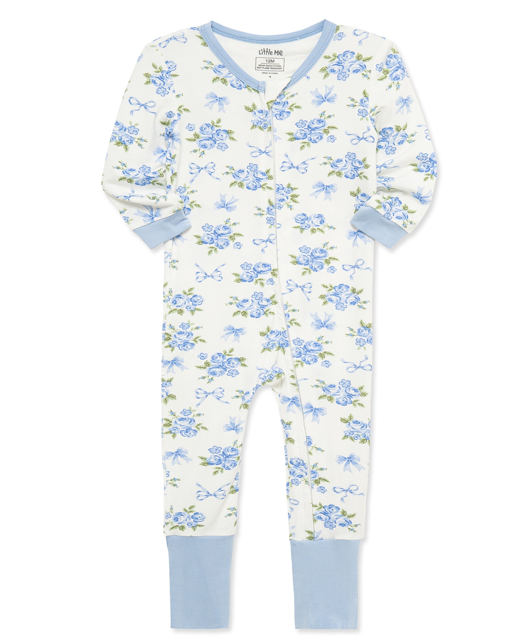 Blue Floral Zip Front Footie Pajama - Little Me