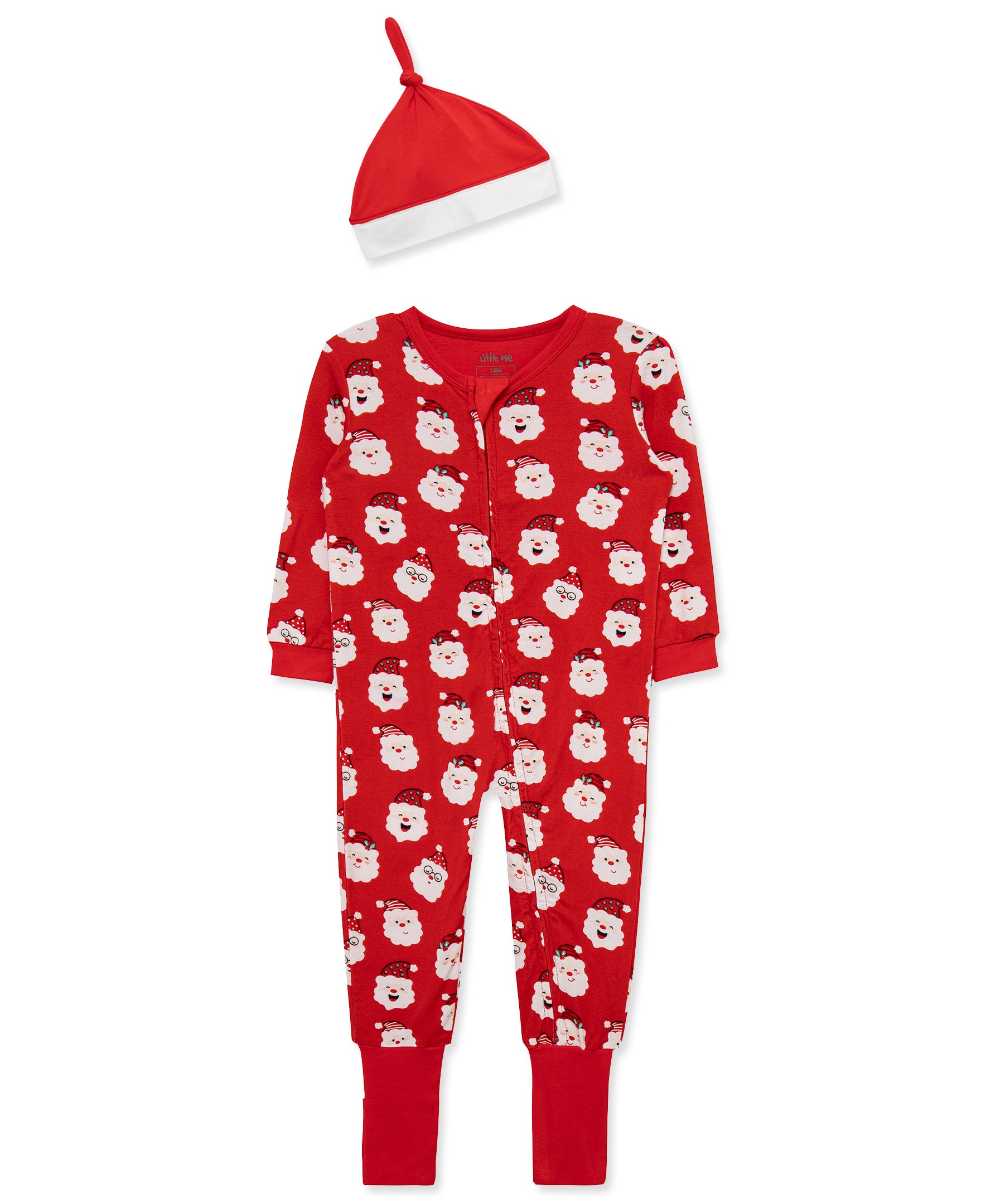 Santa Non-Slip Zip Front Footie & Hat (12M-24M) - Little Me